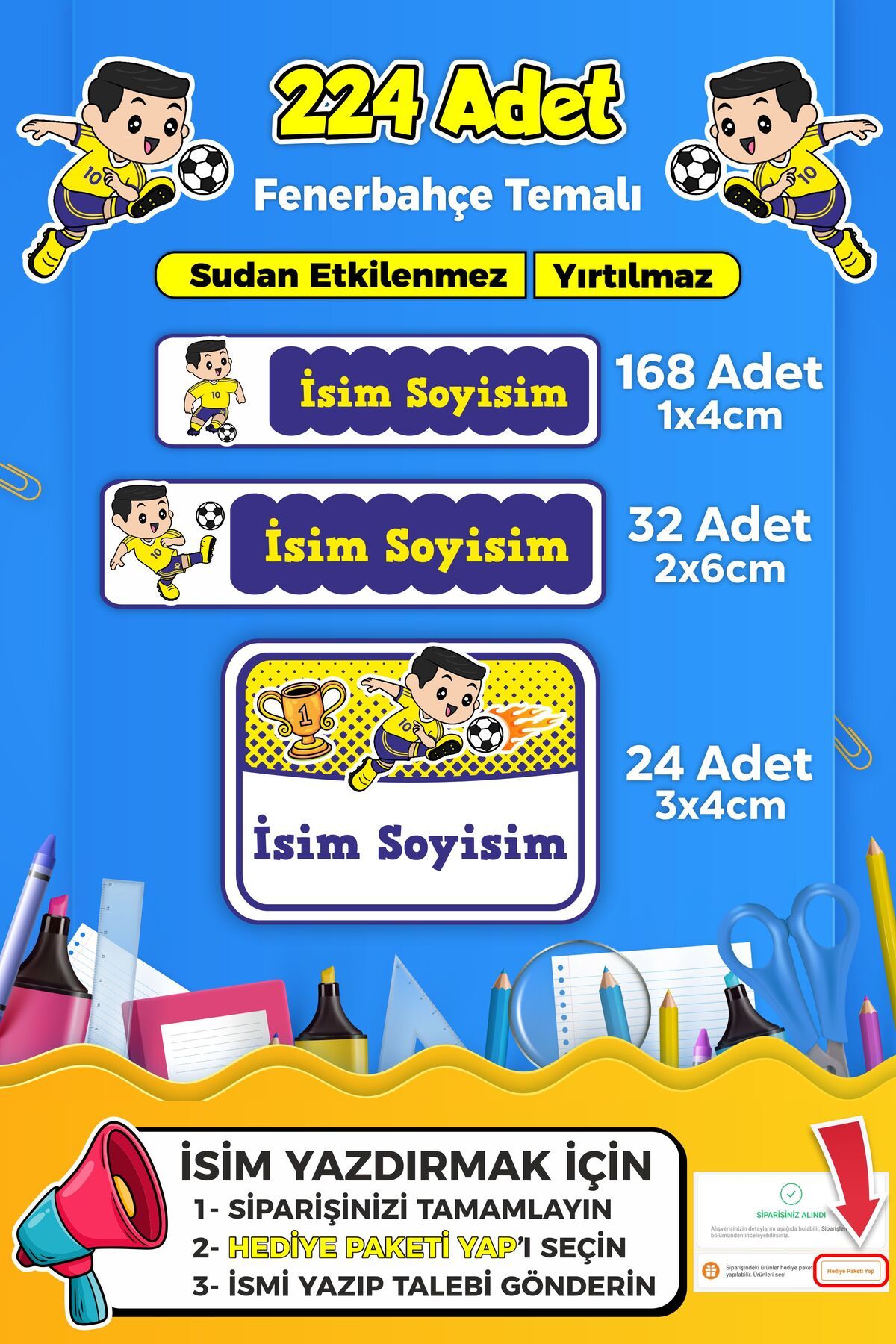 SB store Fenerbahçe Futbol Temalı Okul Kreş Kişiye Özel İsim Etiket Seti - Model 284