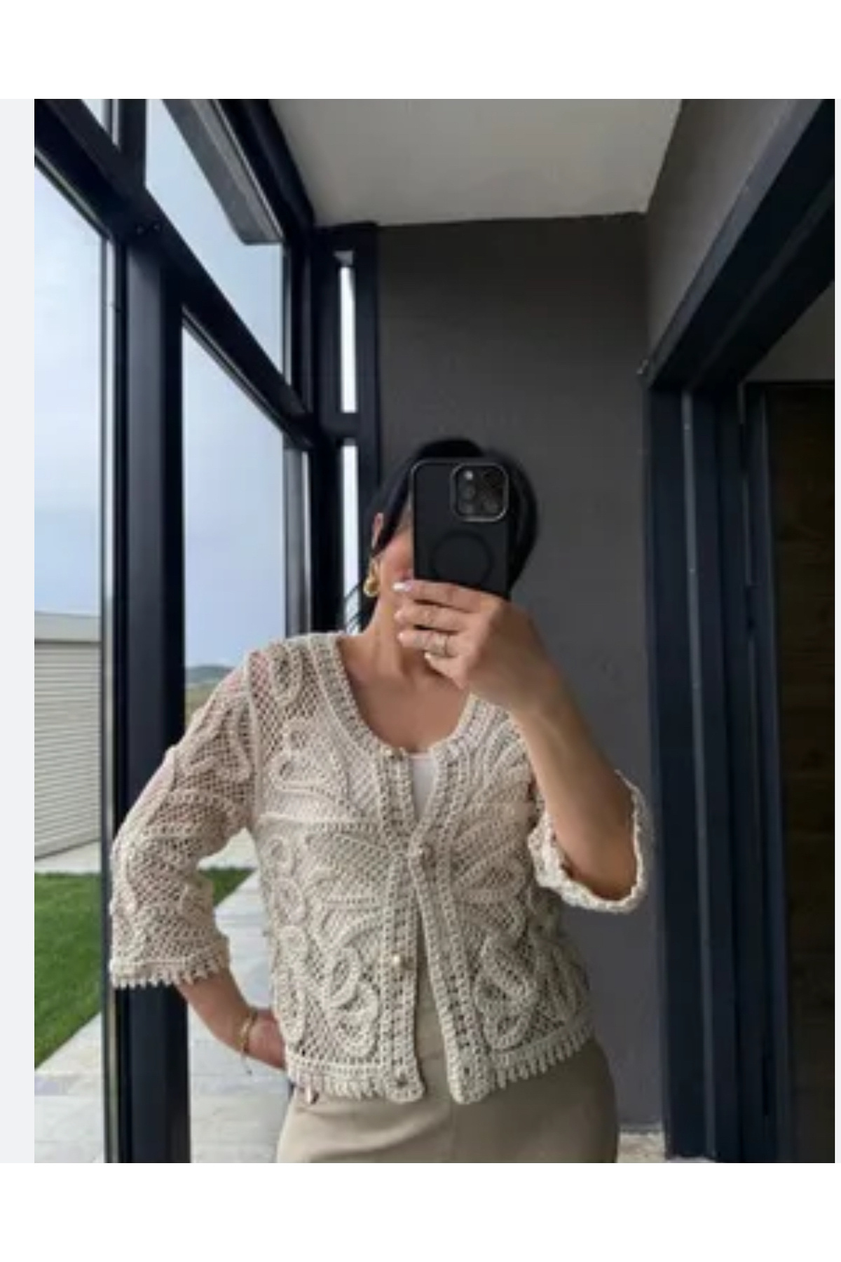 via moda-Cardigan with Guipure Buttons Ecru 3