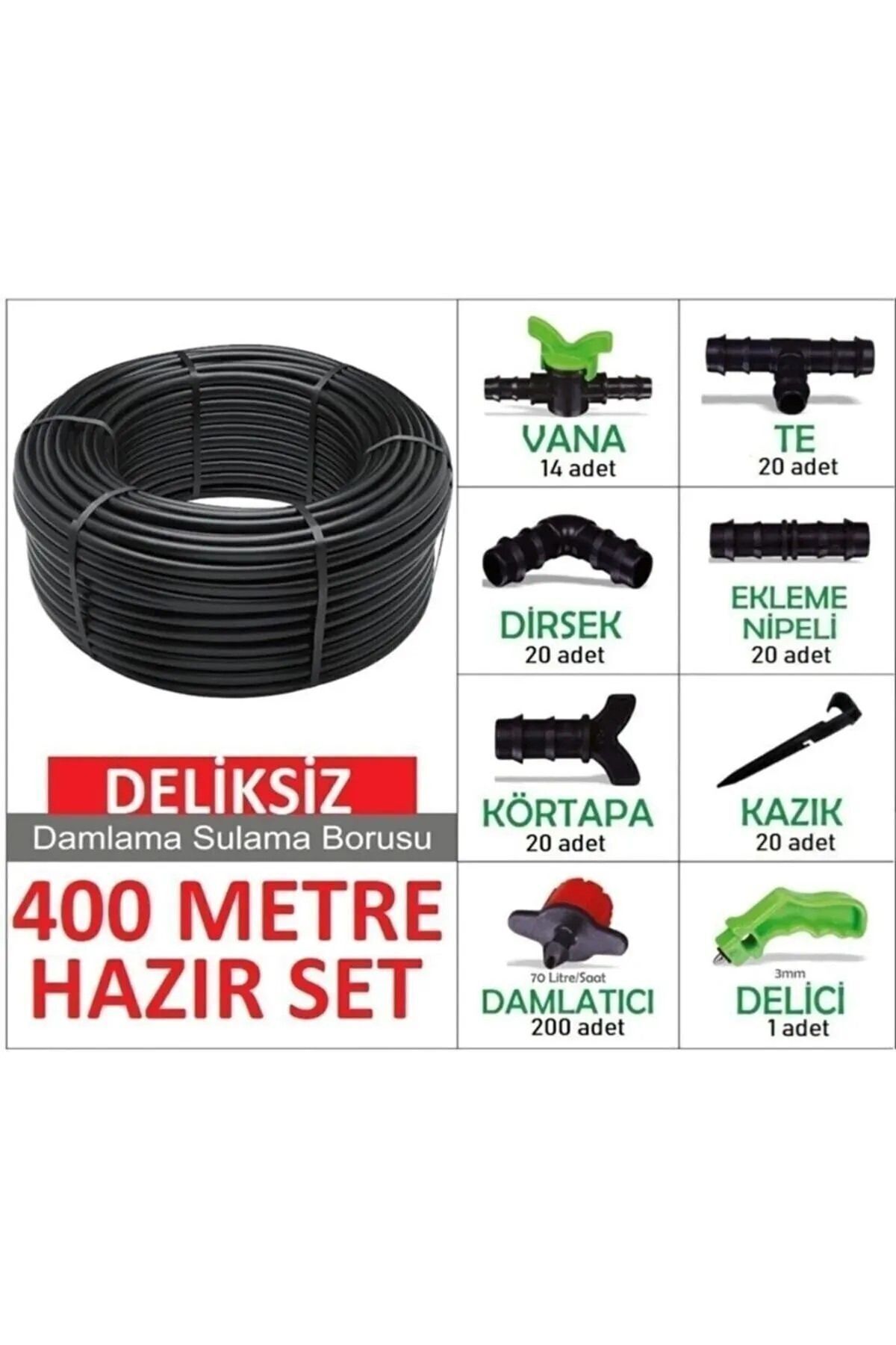 AGROLUX Deliksiz 400 Metre Damla Sulama Sistemi ve Aparatları