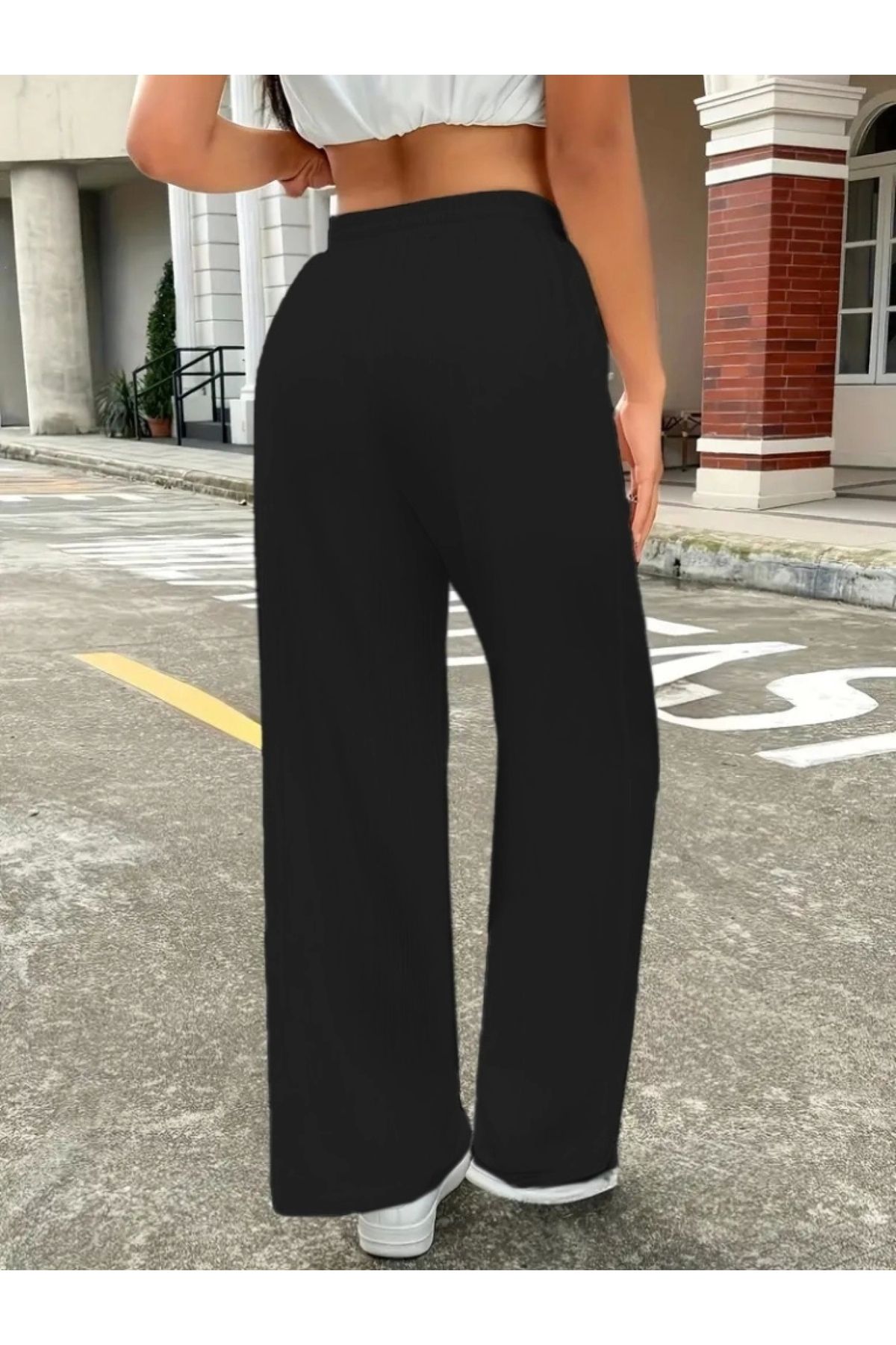 POLEXP Bürümcük Detaylı Yüksek Bel Bol Paça Pantolon