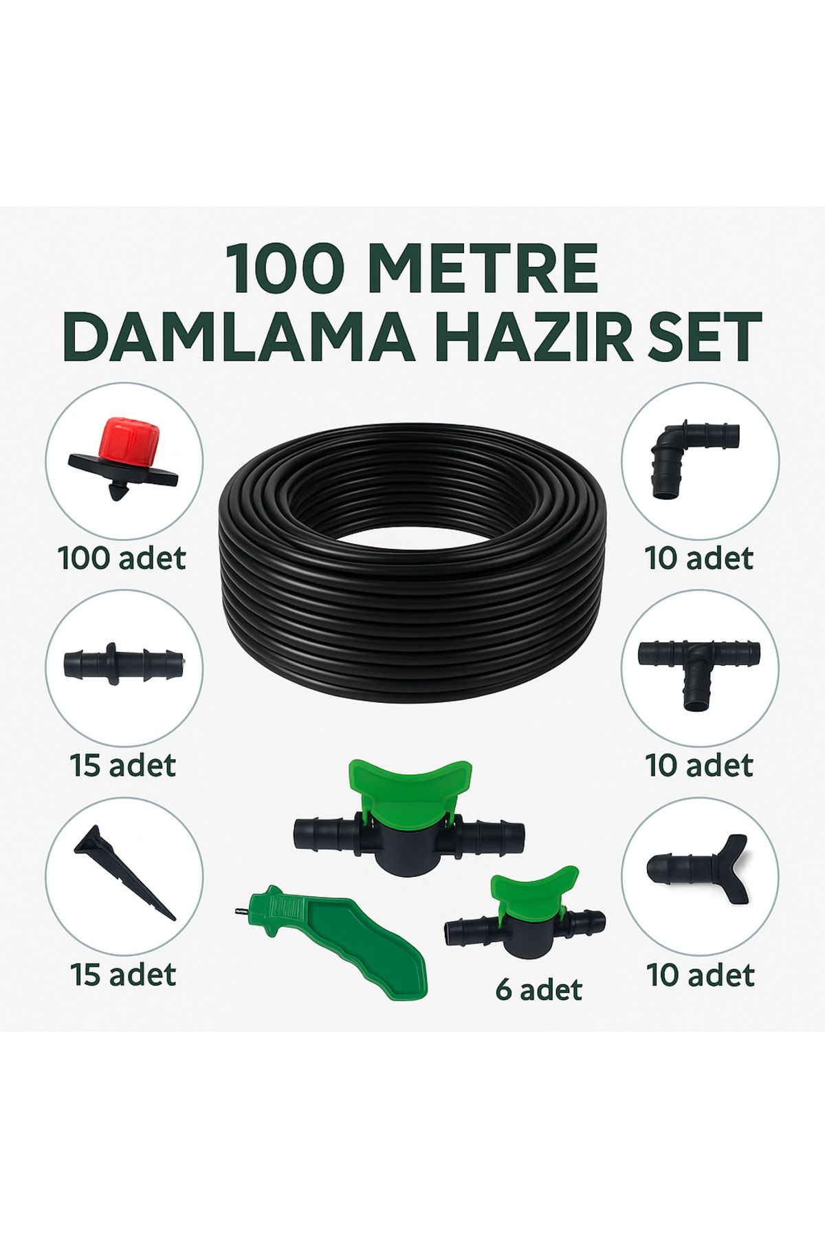 ATAK SULAMA SİSTEMLERİ 100 Metre Damlama Sulama Sistemi Seti - Hazır Kurulum Bahçe ve Tarla Sulama Kiti