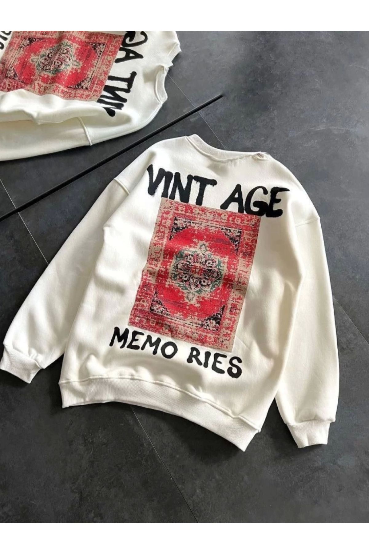 POLEXP Beyaz Oversize Bisiklet Yaka Sweatshirt