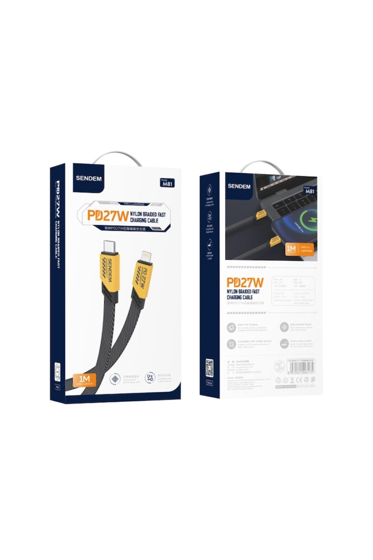 SENDEM-Cablu de date si Incarcare Rapida, TIP C/TIP 3A, 27W PD, M83A USB/MICRO USB galben 2