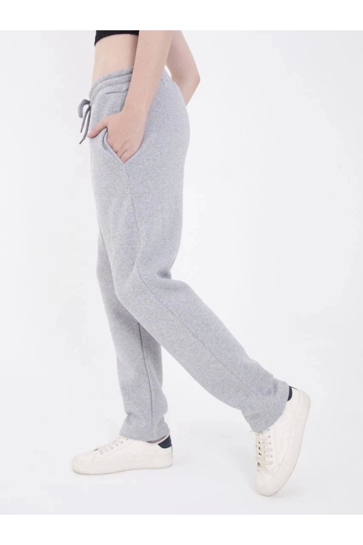 POLEXP Gri Lastikli Baskılı Eşofman Pantolon