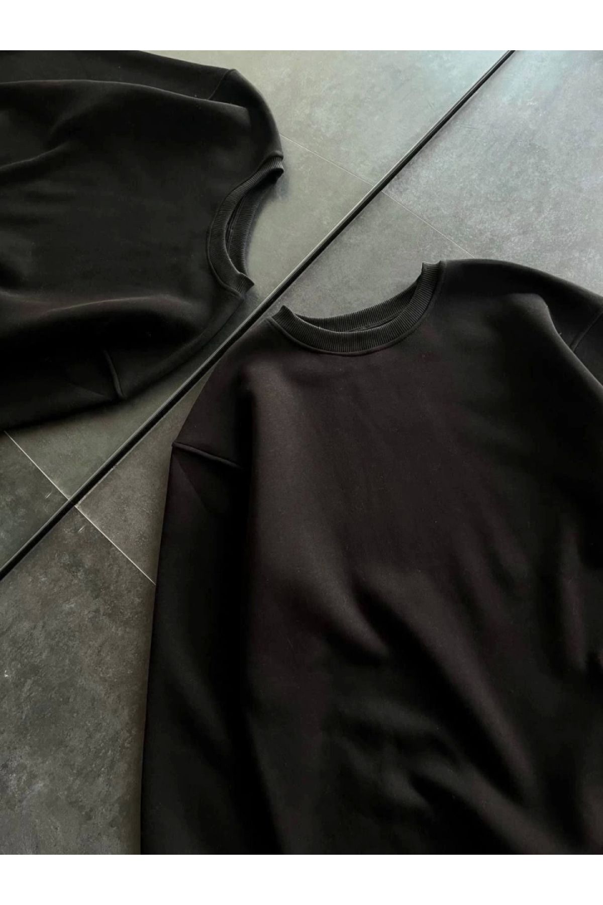POLEXP Siyah Basic Kışlık Bisiklet Yaka Sweatshirt