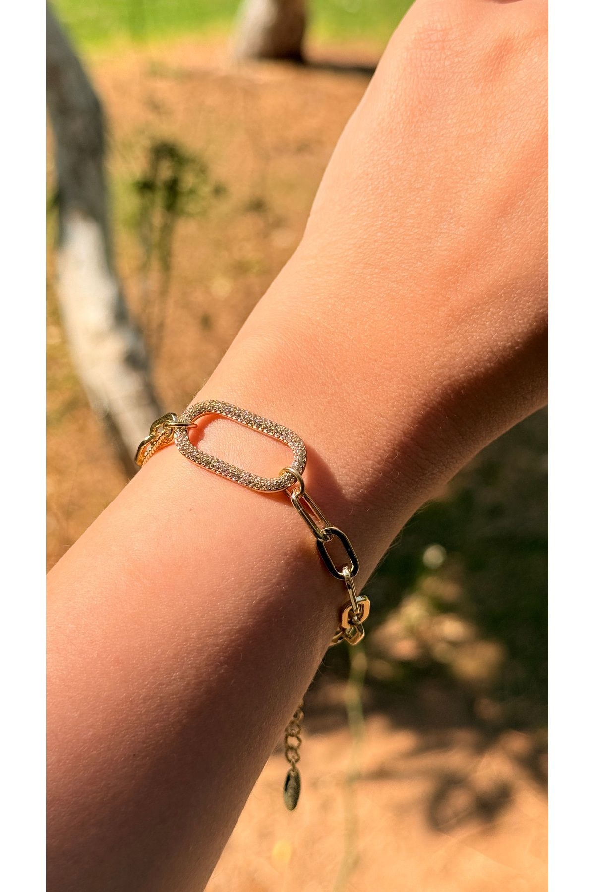 Moonjy Çelik Gold Zirkon Taşlı "Bonded Shine" Zincir Bileklik