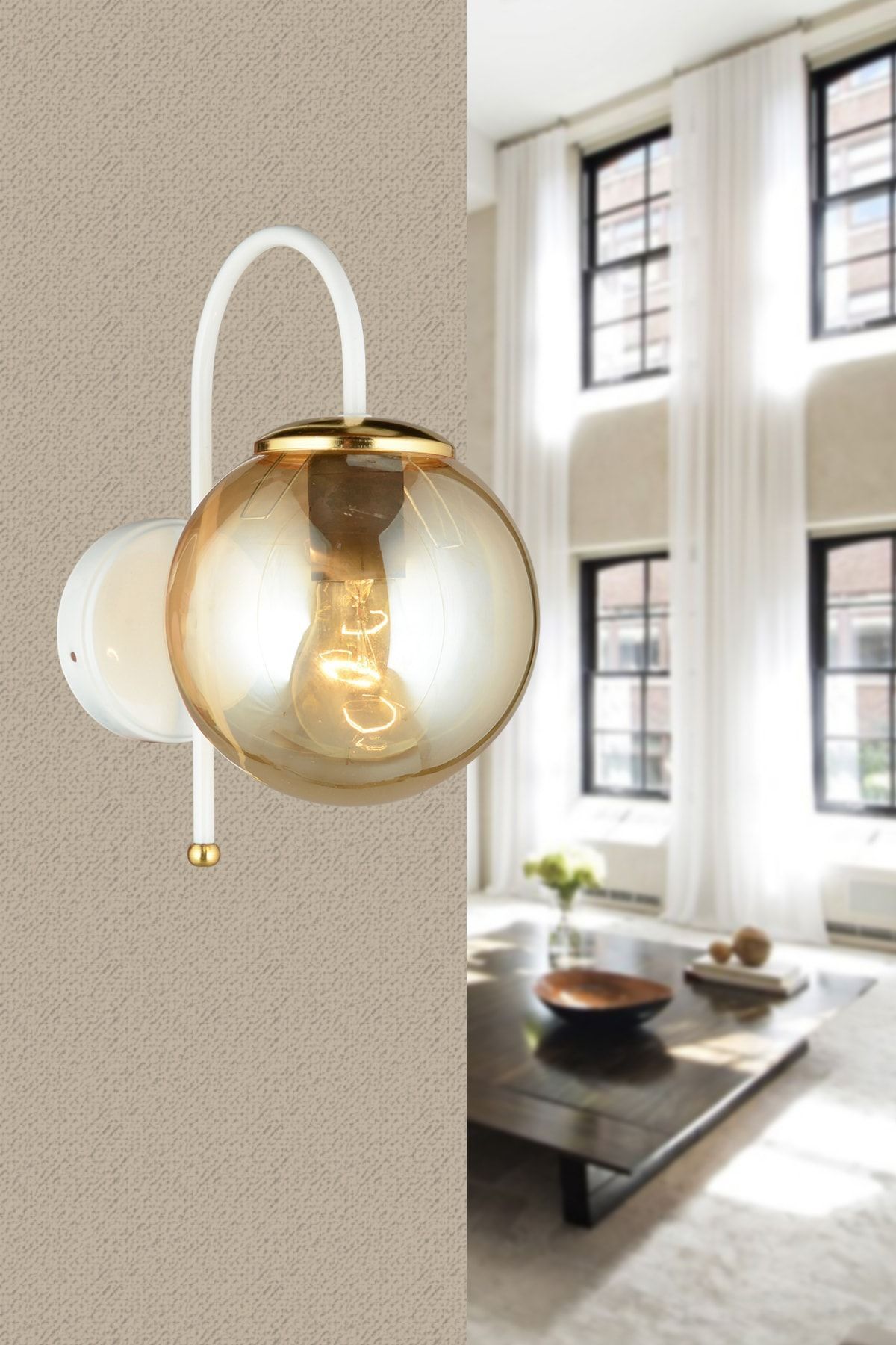 SerenityHaven Beyaz Baston Bal Glop Camlı Aşağı Bakan Modern Aplik