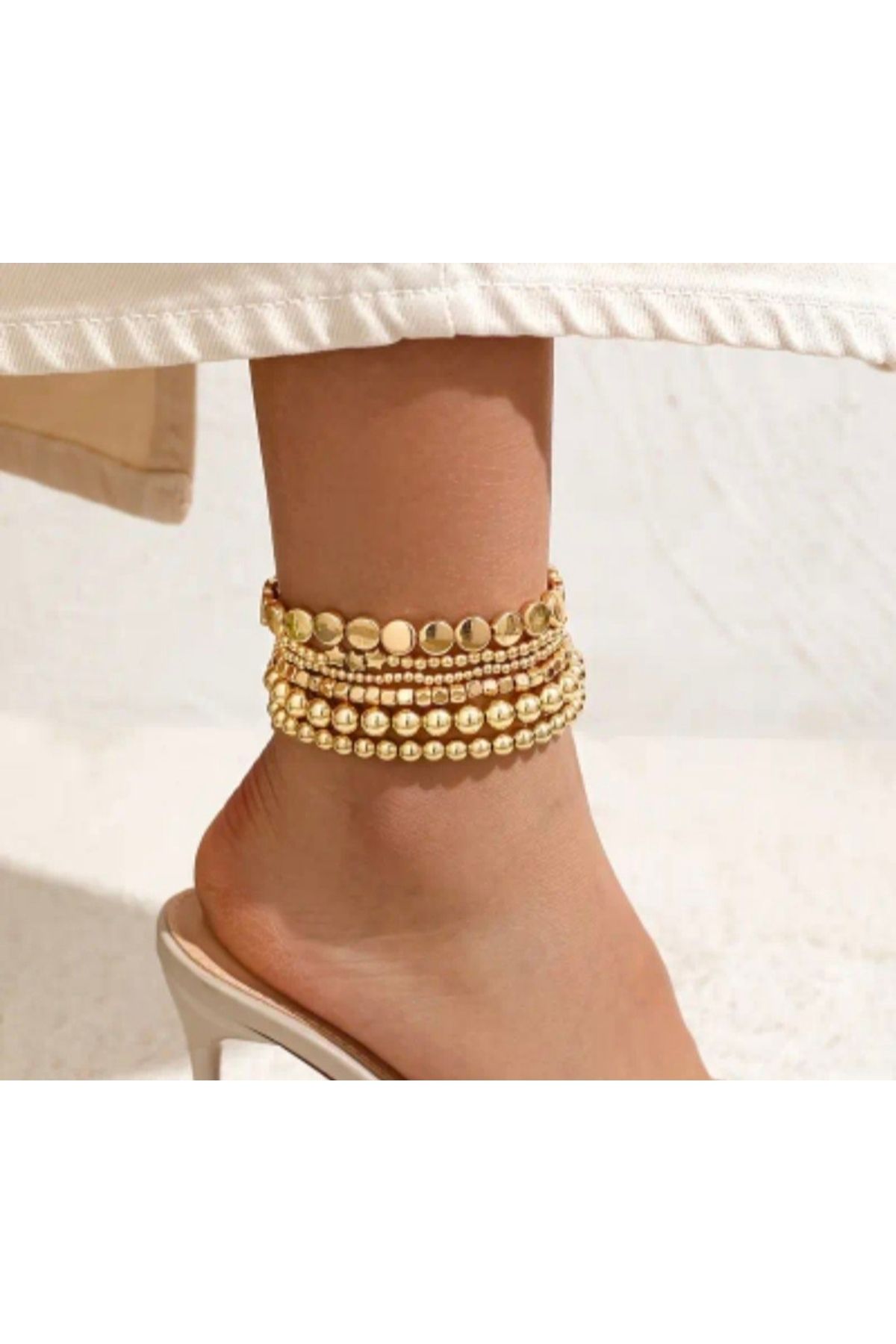 Pinkimaj GOLD BONCUKLU HALHAL SETİ 6 adet esnek