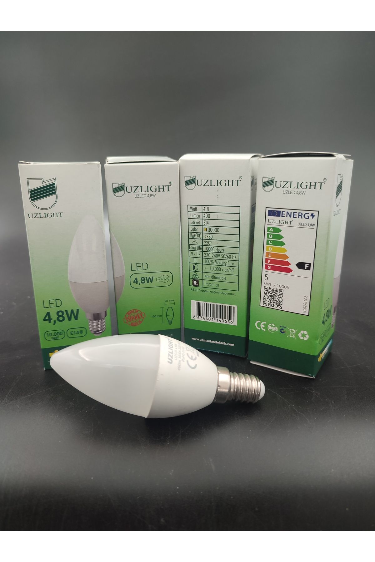 KUĞULU LED AMPUL (E.14) MUM AMPUL.GÜN IŞIĞI (4,8Watt=40Watt)(4.Adetli paket)