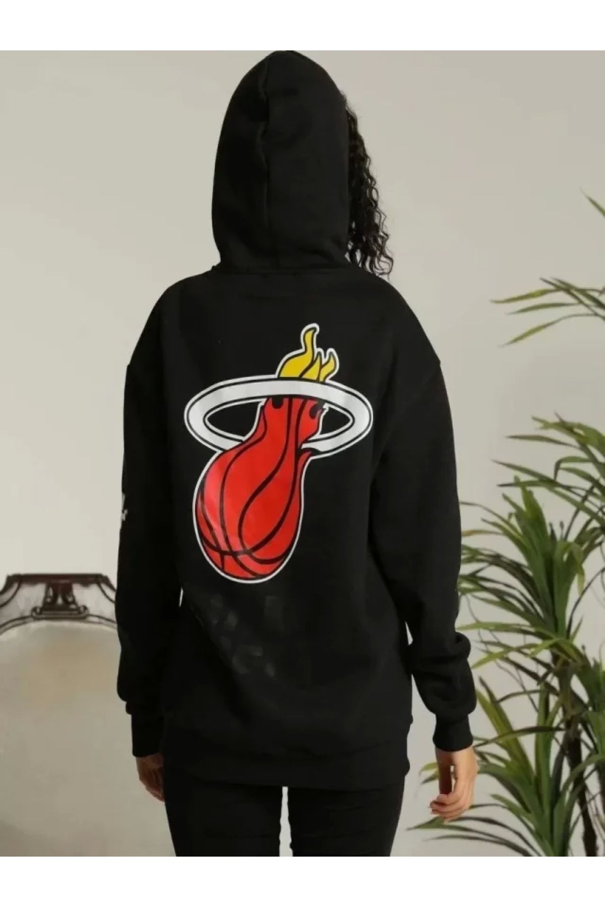 POLEXP Siyah Kapşonlu Baskılı Sweatshirt - Unisex Stil
