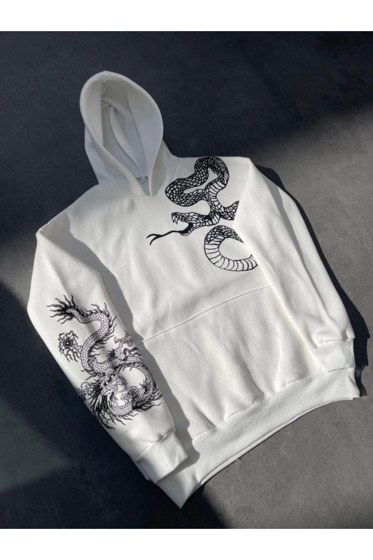 POLEXP Beyaz Kapşonlu Baskılı Sweatshirt