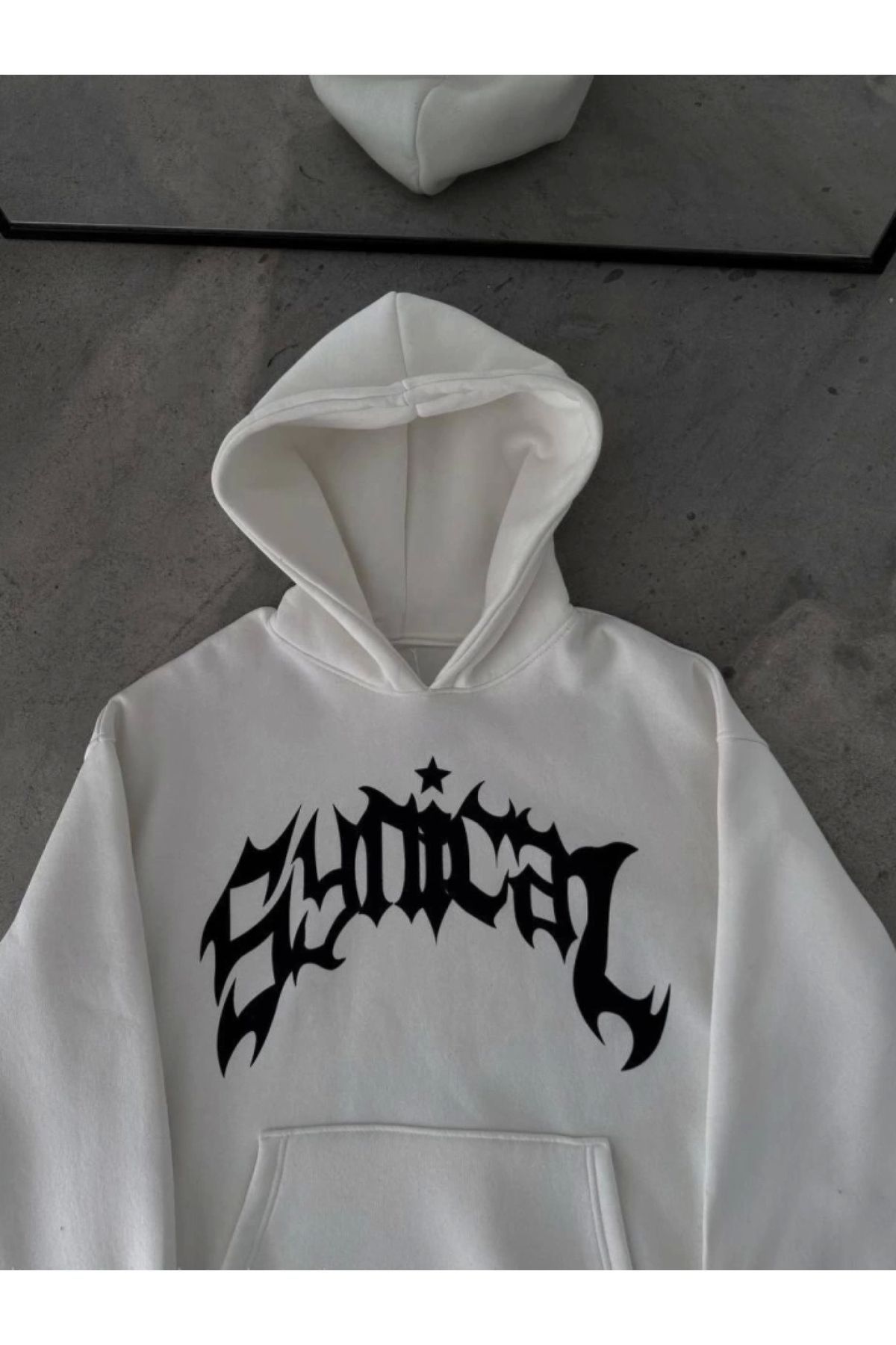 POLEXP Oversize Beyaz Kapşonlu Sweatshirt
