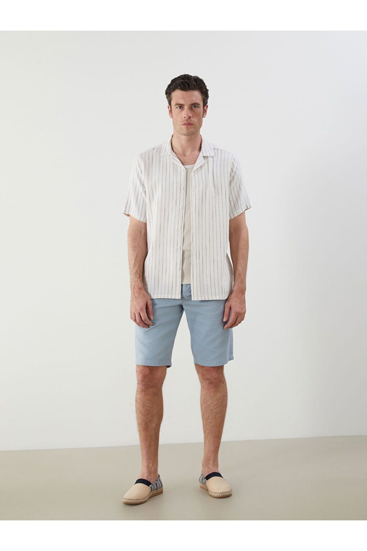LC Waikiki SOUTHBLUE Regular Fit Kısa Kollu Çizgili Erkek Gömlek