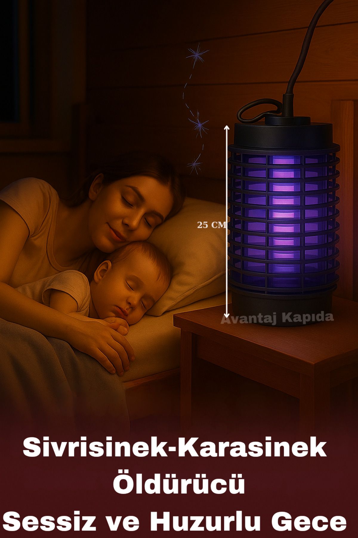 Avantaj Kapıda Sinek-öldürücü Orta Boy 25cm–5w-600v,kimyasalsız Mor Işık,asılır,gece Lambası Gibi Kullanılır