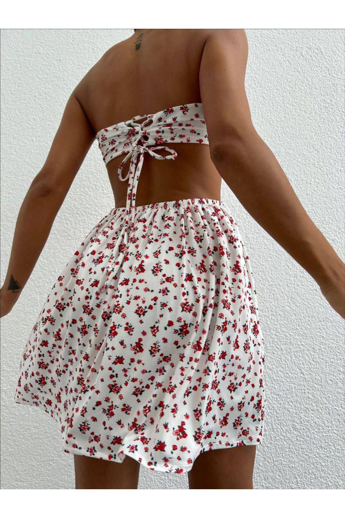 MODA STRAPLEZ BAĞCIKLI KLOŞ ELBİSE