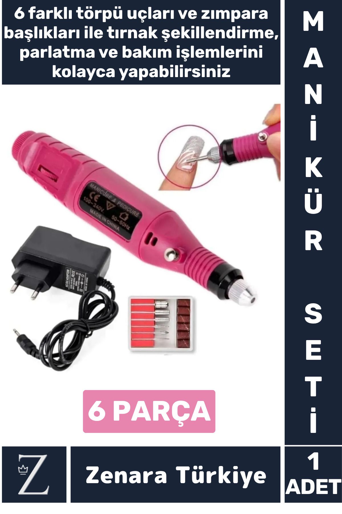 Zenara Manikür Pedikür El Ayak Protez Tırnak Şekillendirme Parlatma Bakım Elektrikli Manikür Seti 6 Parça