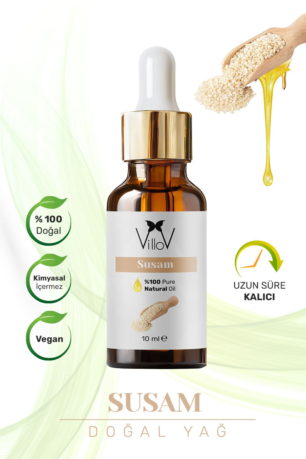 Villov Susam Uçucu Yağı Soğuk Sıkım %100 Saf ve Doğal Bitkisel Sesame Essential Oil 10ml