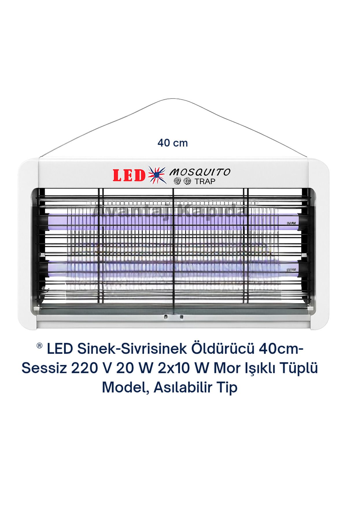 Avantaj Kapıda LED Sinek-Sivrisinek Öldürücü 40cm–Sessiz 220V 20W 2x10W Mor Işıklı Tüplü Model, Asılabilir Tip
