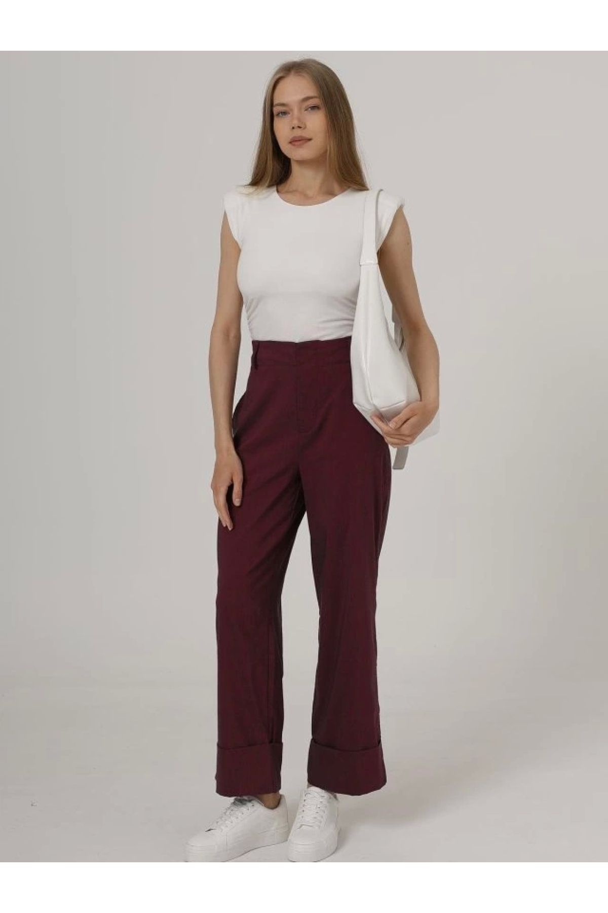 POLEXP Bordo Renkli Modern Duble Paça Pantolon
