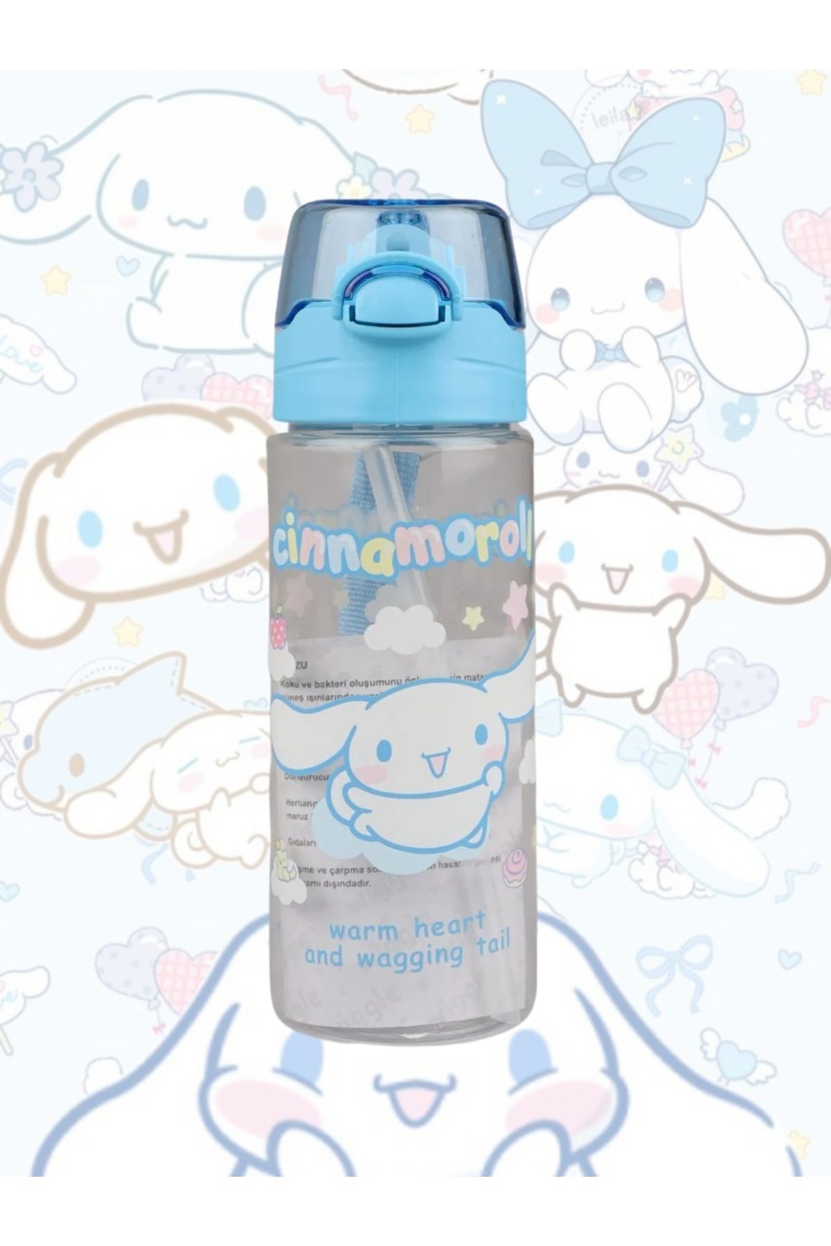 ÖZ OFİS Lisanslı Cinnamoroll 500ml Pipetli Kilitlenebilir Kapak Matara