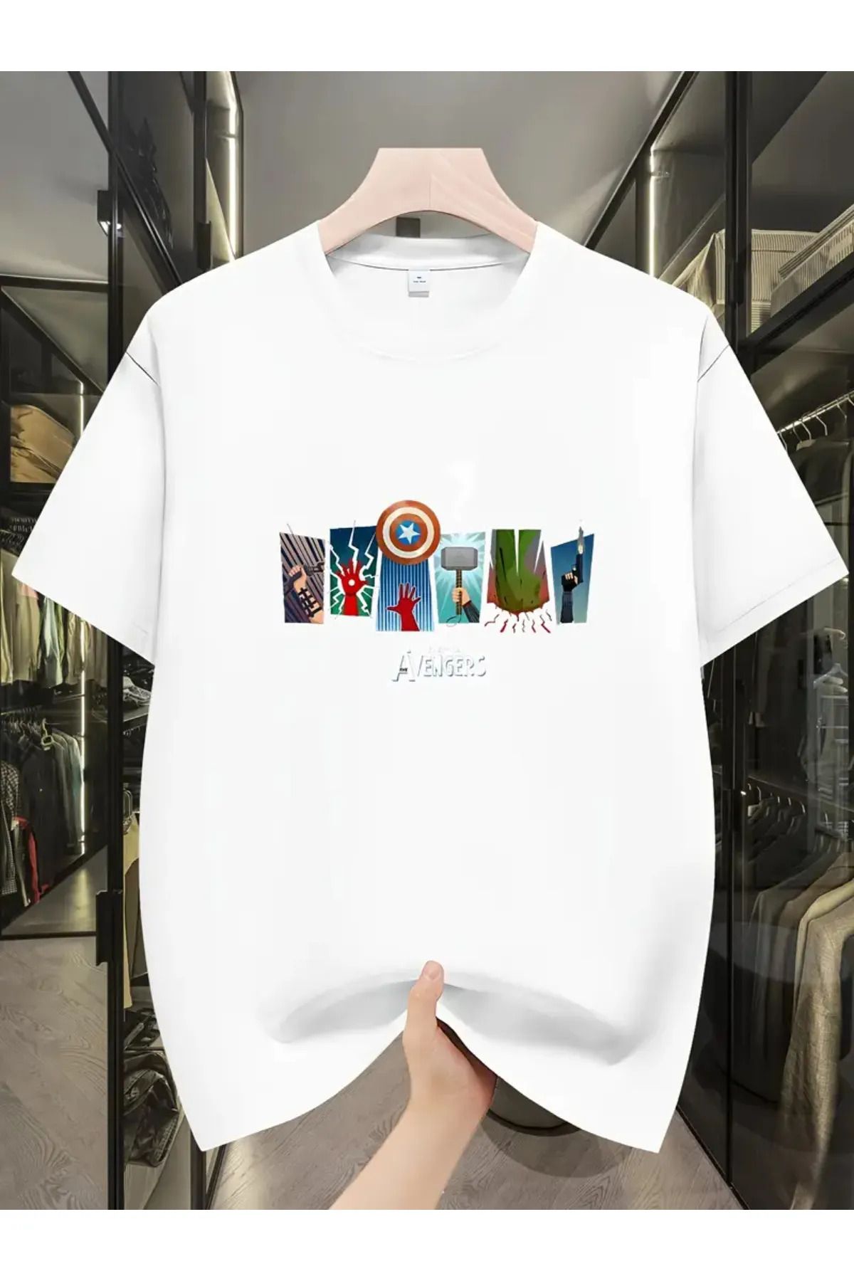 Koklonmoda Büyük Beden Unisex Avengers Simge Baskılı Oversize T-Shirt