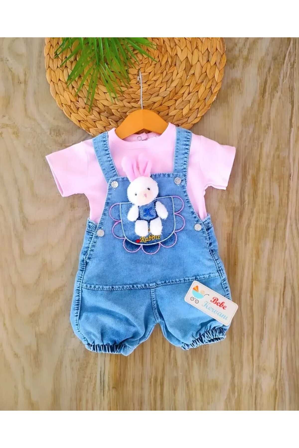 bebe kervanı Kız Bebek %100 Pamuklu Ayıcık Oyuncaklı Slopetli Hediyelik Tulum Seti BBK1304