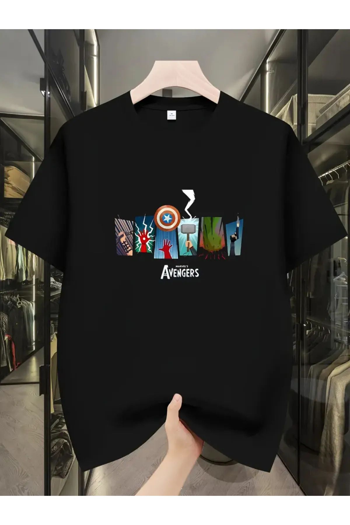 Koklonmoda Unisex Avengers Simge Baskılı Oversize T-Shirt