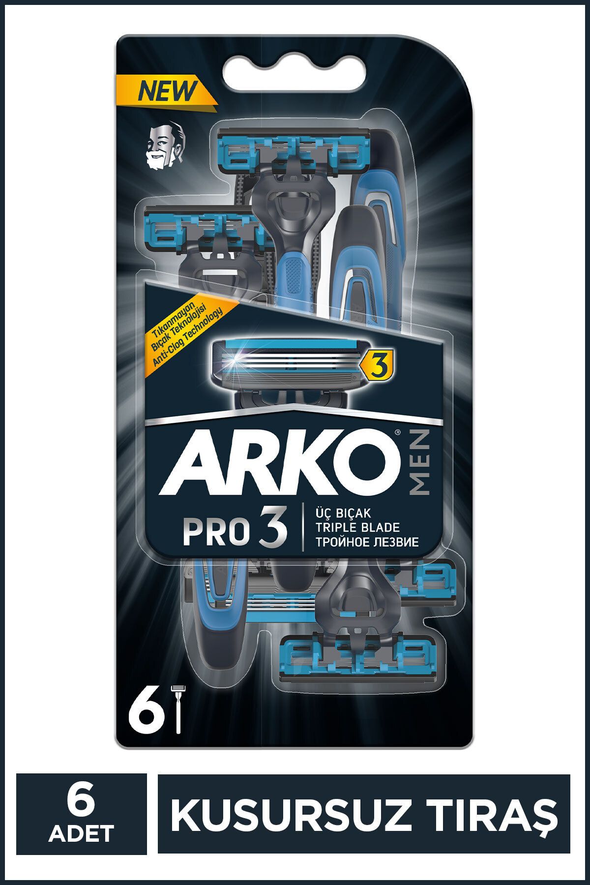 ARKO Men Pro3 3 Bıçaklı Tıraş Bıçağı 6 Adet