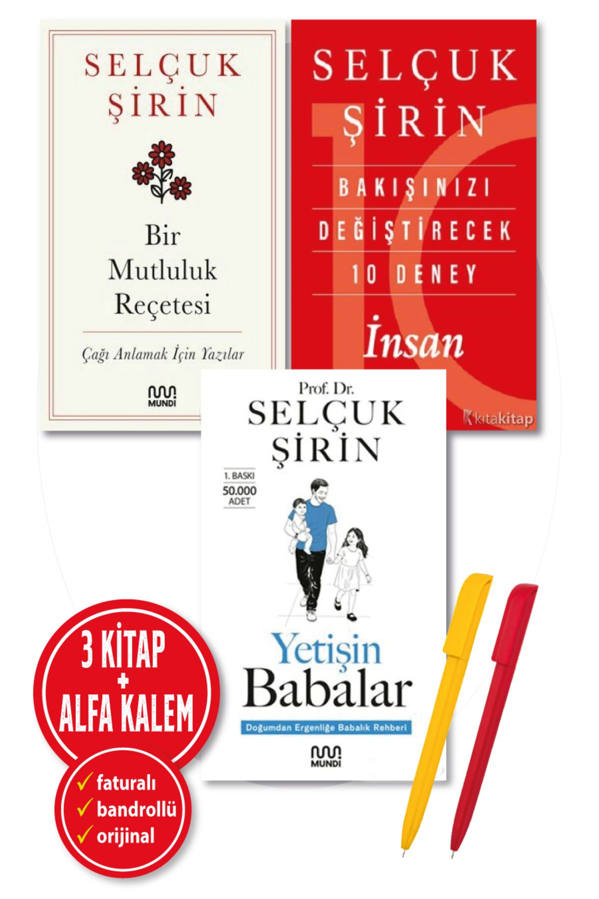 MUNDİ Alfa Kalem+ Selçuk Şirin 3 Kitap(Bir Mutluluk Reçetesi+Bakışınızı Değiştirecek+Yetişin Babalar)