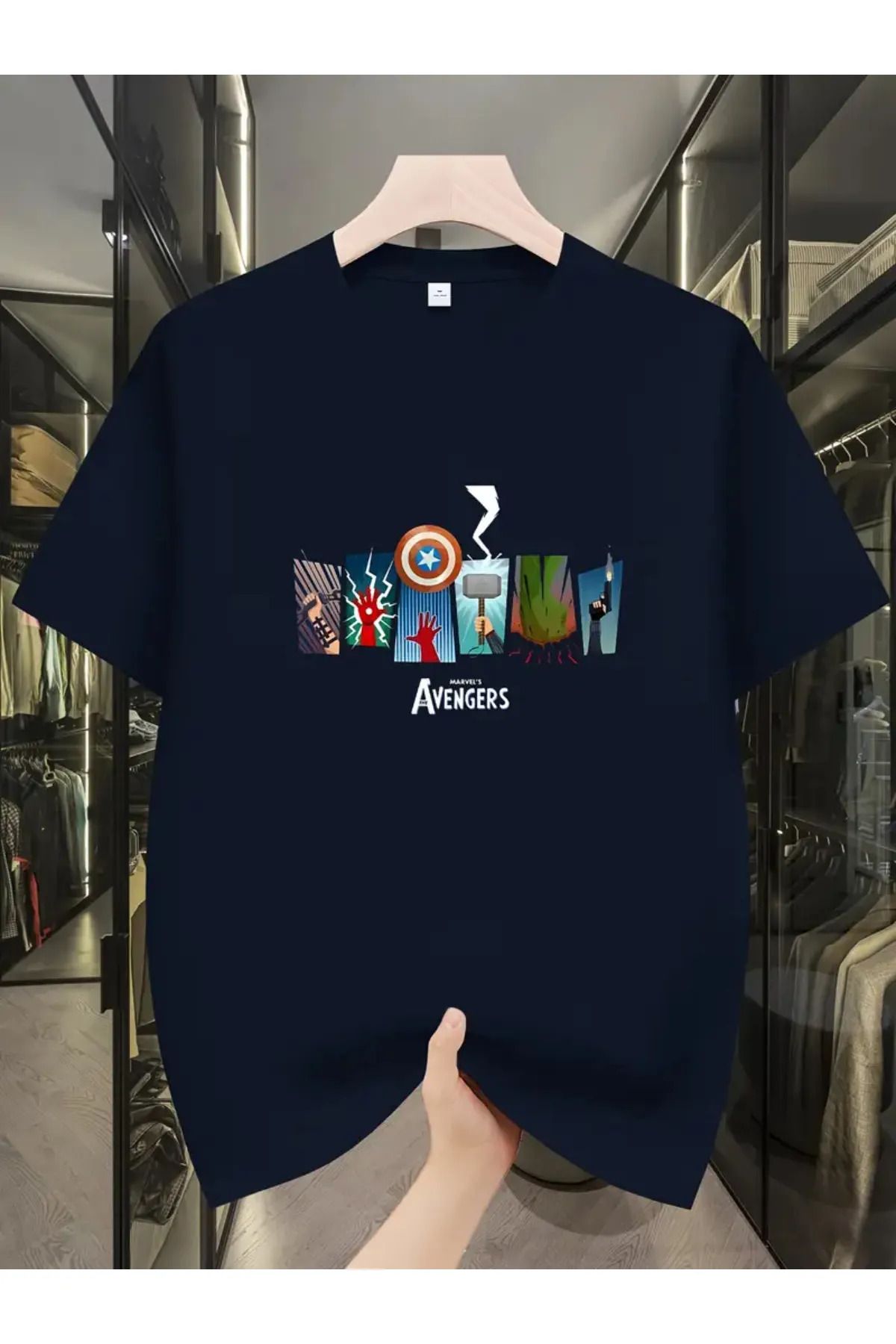 Koklonmoda Unisex Avengers Simge Baskılı Oversize T-Shirt