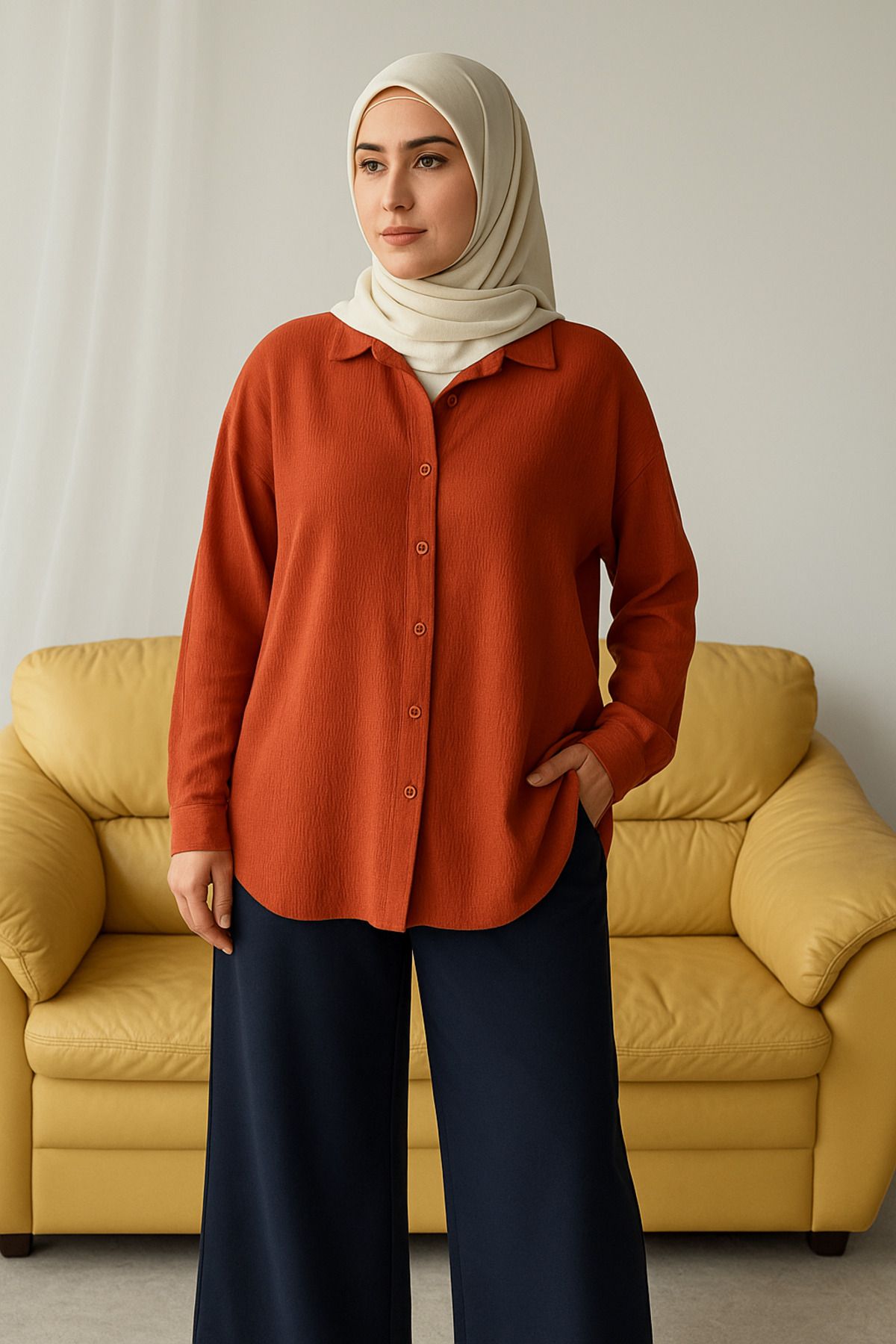 Paw Garage Kadın Olivia Oversize Pamuklu Bürümcük Kumaş Yazlık Tesettür Gömlek