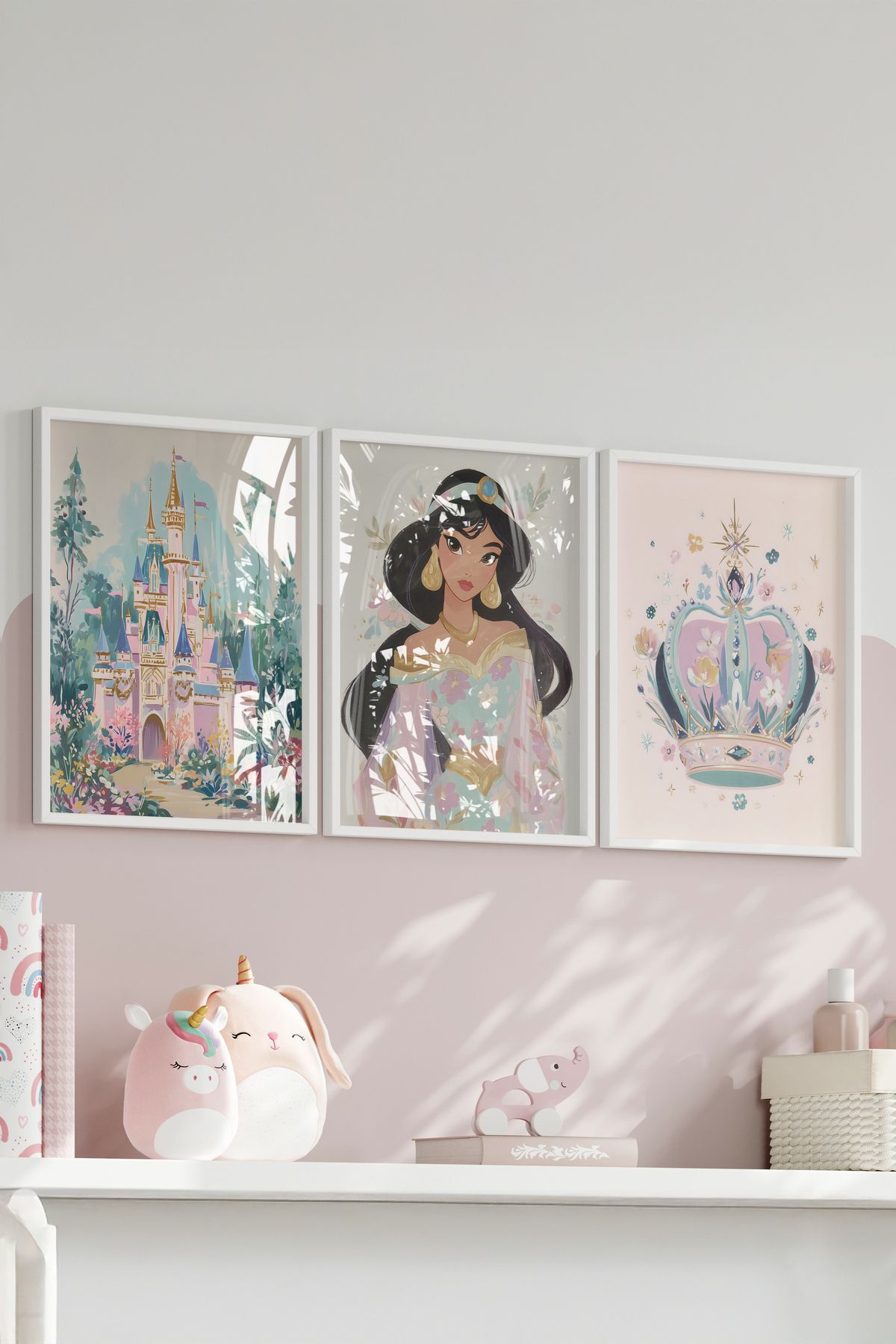 Home 3'lü Güzel Prenses Çocuk Odası Dekoru, Kız Çocuk Odası Dekoru, Çerçevesiz Poster seti