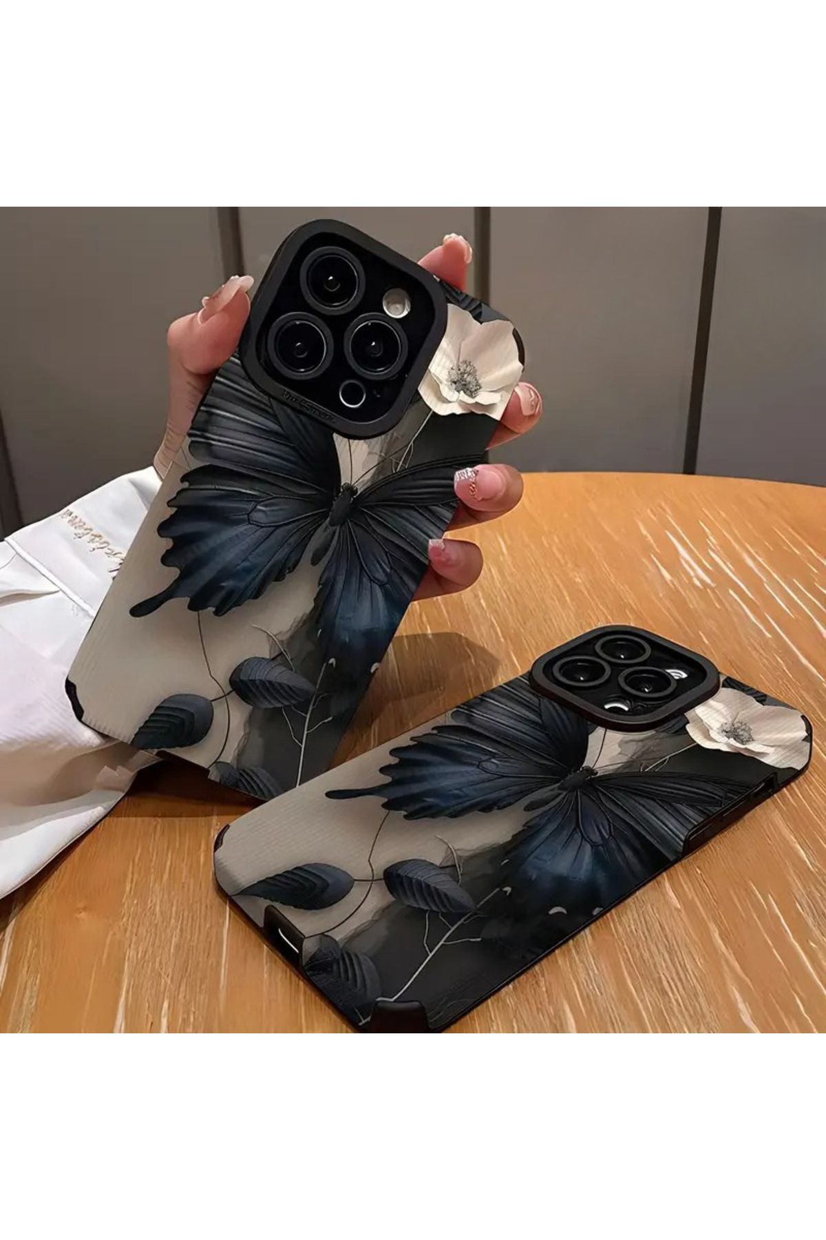 SİERRA Sierra Kelebek Beyaz Çiçek Sanat Telefon Kılıfı iPhone 13/14Pro/15ProMax