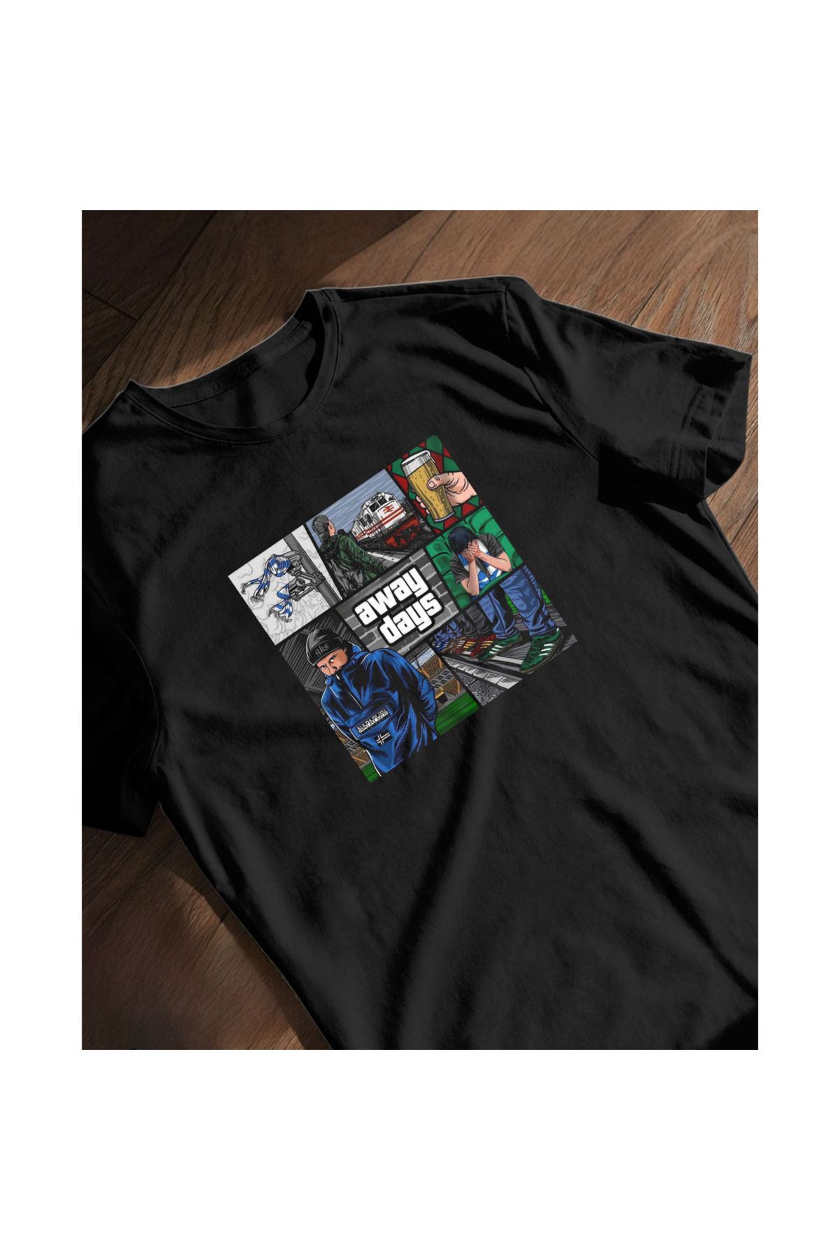 SARI AWAY DAYS KOLAJ TEMALI TSHIRT %100 PAMUK