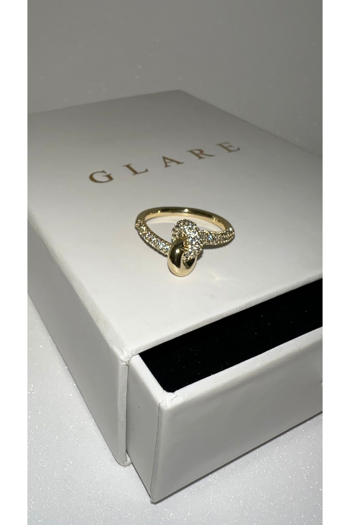 GLARE JEWELRY Düğüm Model Zirkon Taşlı Tasarım Paslanmaz Çelik Yüzük