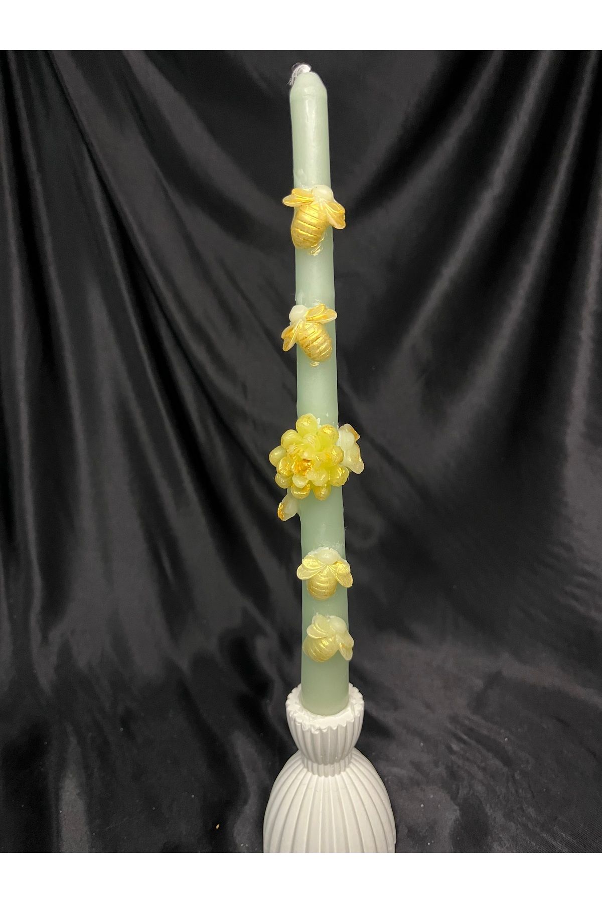 Nis Candle More Çiçek Ve Arı Detaylı Kabartma Desen Şamdan Mum