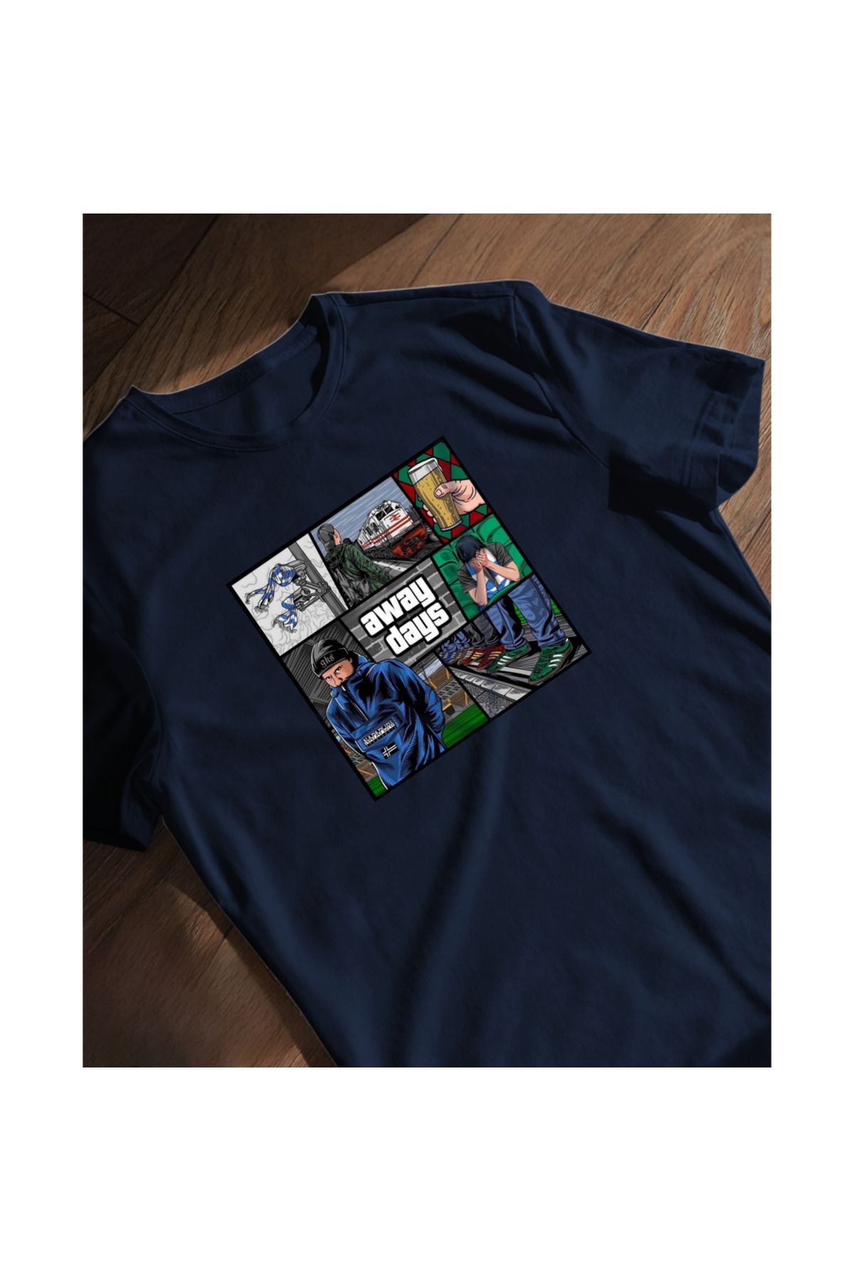 SARI AWAY DAYS KOLAJ TEMALI TSHIRT %100 PAMUK