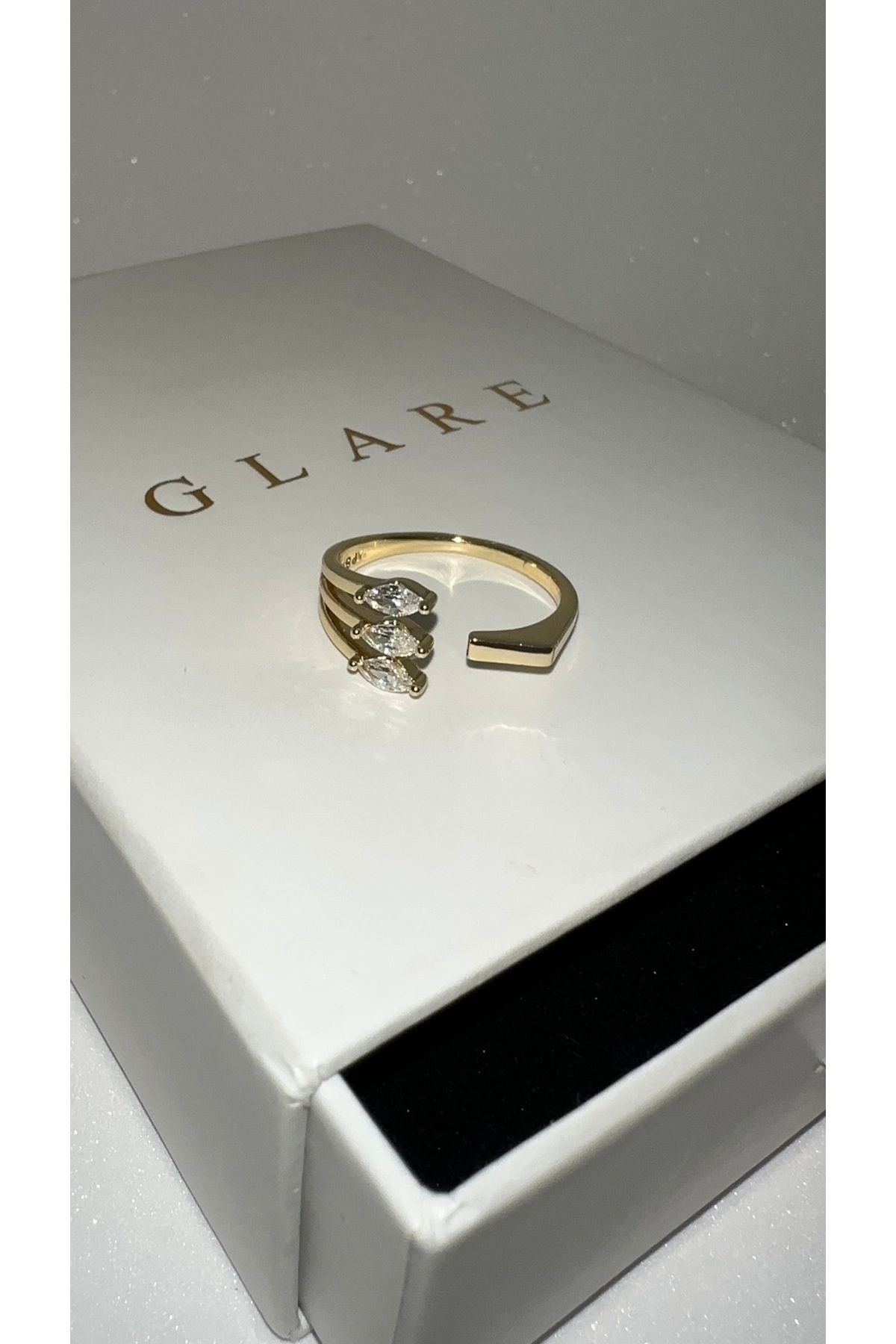 GLARE JEWELRY Zirkon Taşlı Tasarım Ayarlanabilir Paslanmaz Çelik Yüzük