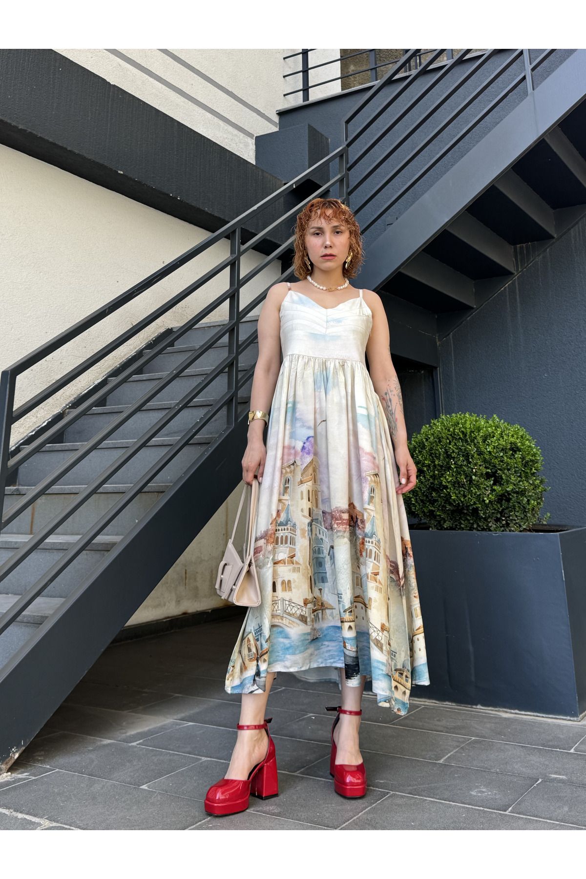 Bak'ap-Premium Istanbul Printed Thin Strap Long Flounce Dress 2