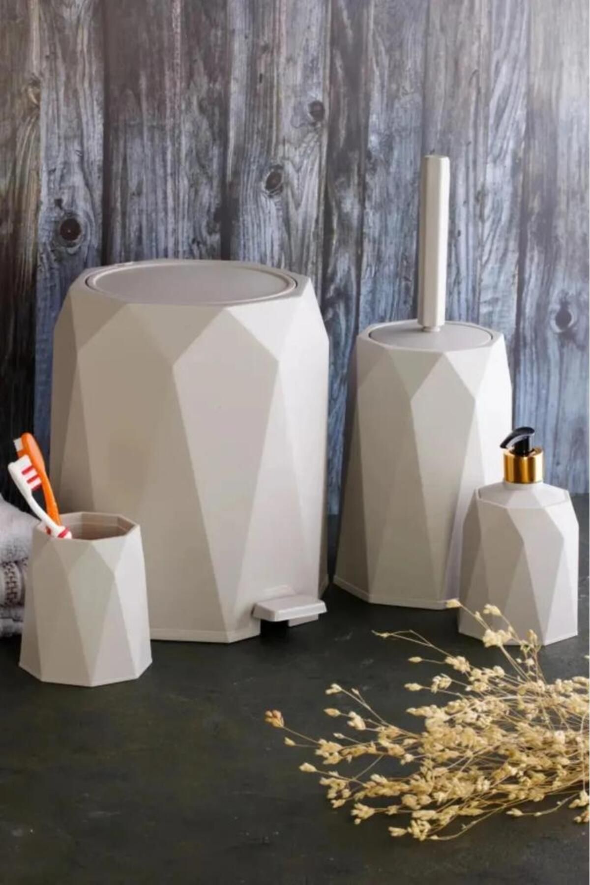 Omnipazar ELF-479 Geo 4'lü Çöp Kovalı Wc Fırçalı Banyo Seti