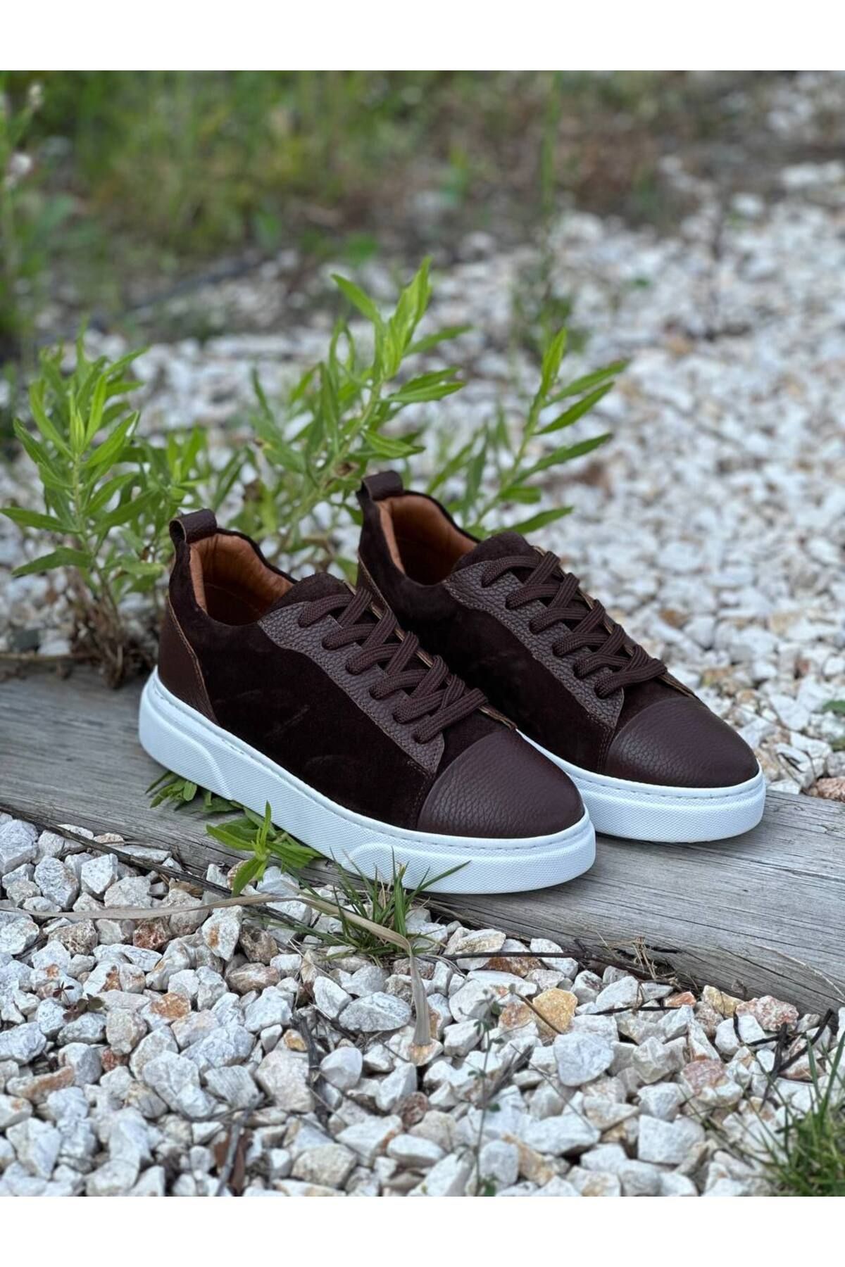 DERWARDEIN Kahverengi Süet Erkek Spor Ayakkabı Hakiki Deri - Günlük Sneaker Modeli