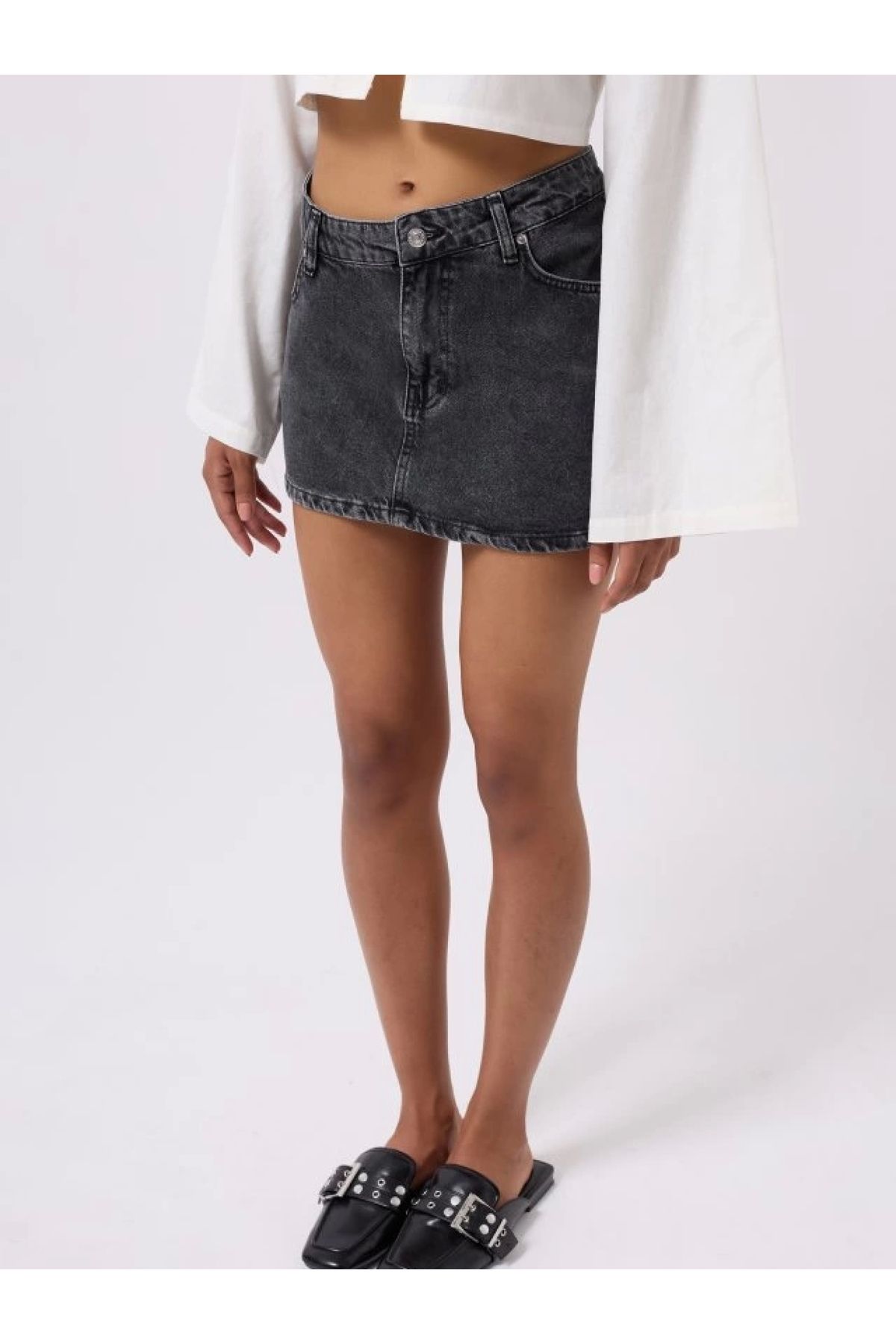 POLEXP Asimetrik Bel Denim Mini Etek Modası