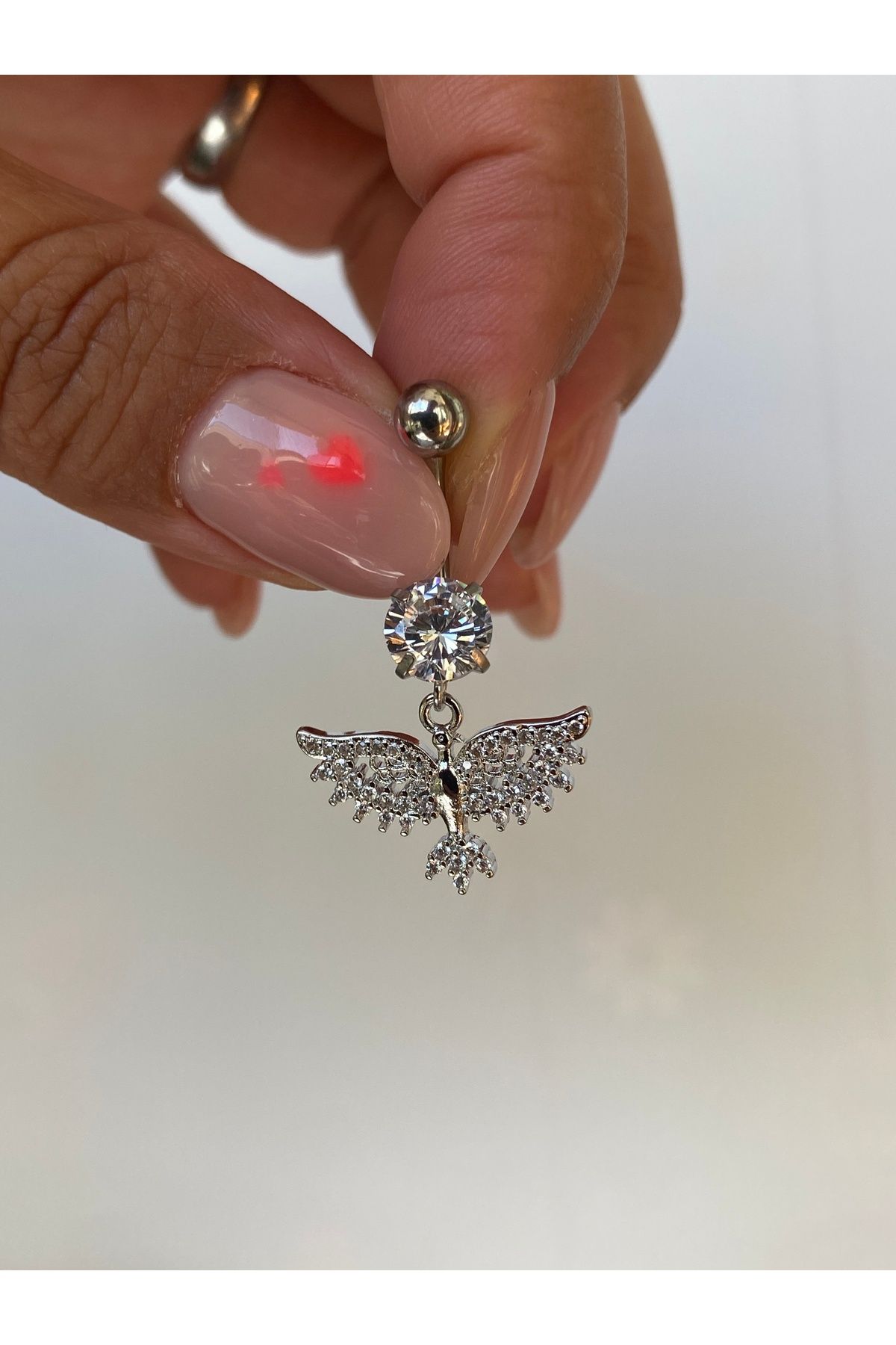 kurukafagift Çelik Göbek Piercing Parlak Taşlı Gümüş Renk Anka Kuşu Figürlü Model