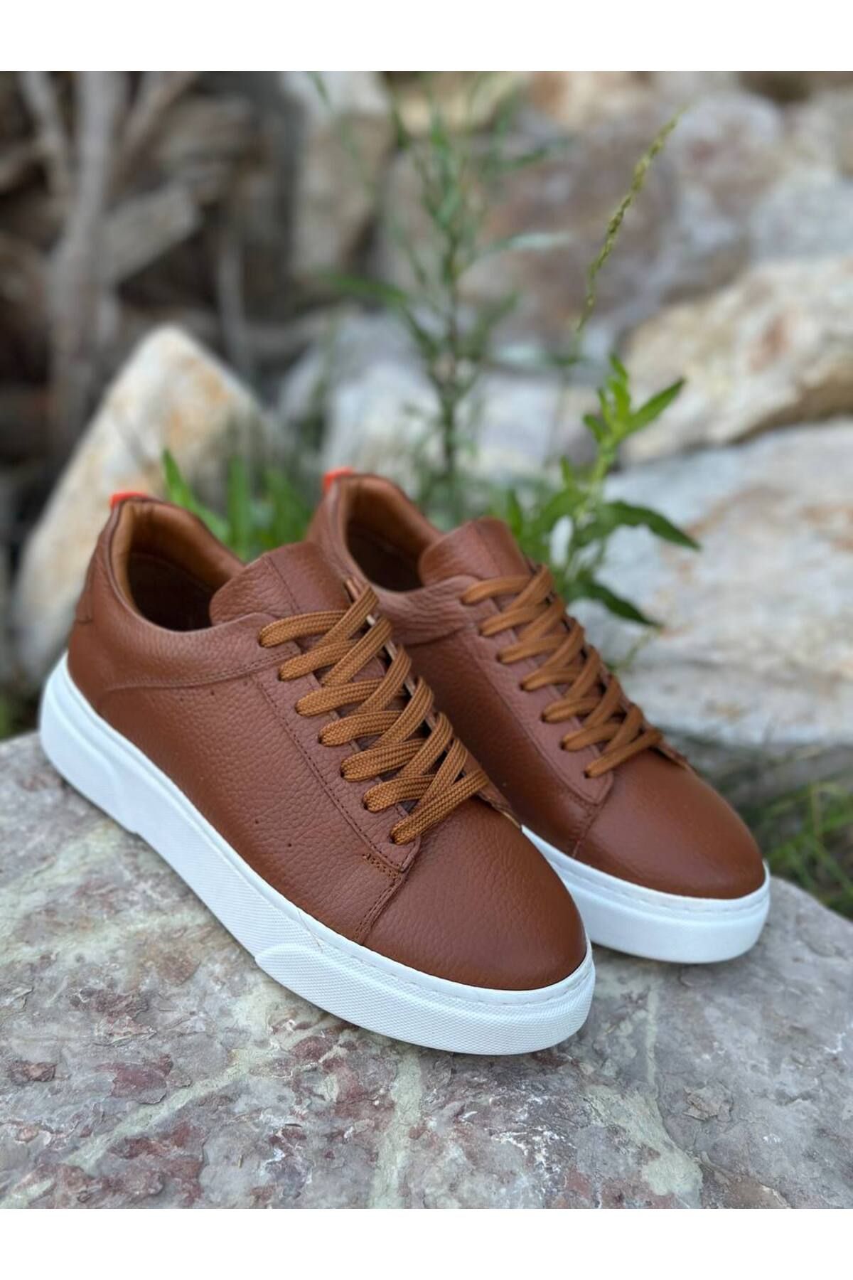 DERWARDEIN Kahverengi Taba Erkek Spor Ayakkabı Hakiki Deri - Günlük Sneaker Modeli