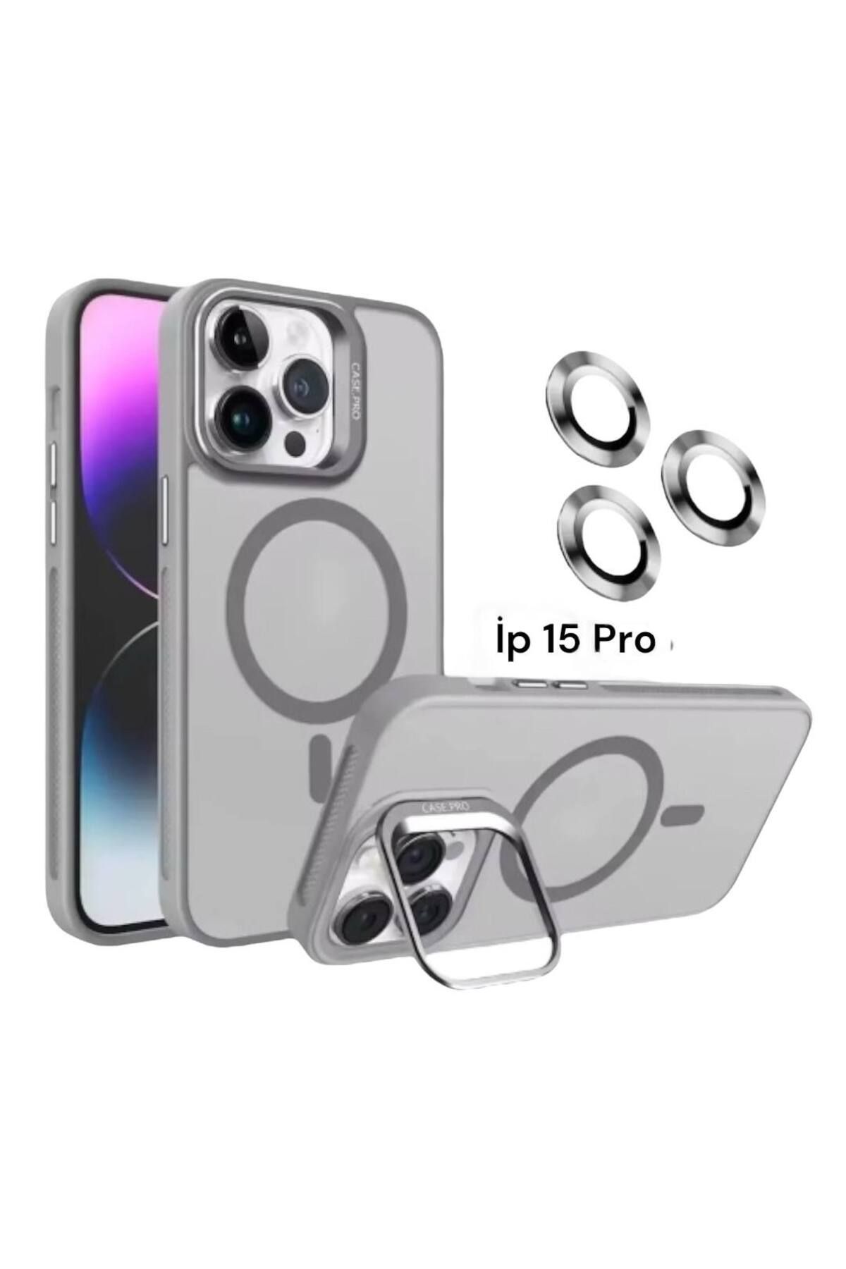 Bruntoo BR Apple İphone 15 Pro Uyumlu Mat Serisi Standlı Kapak Magsafe Kılıf +Lens Koruma .