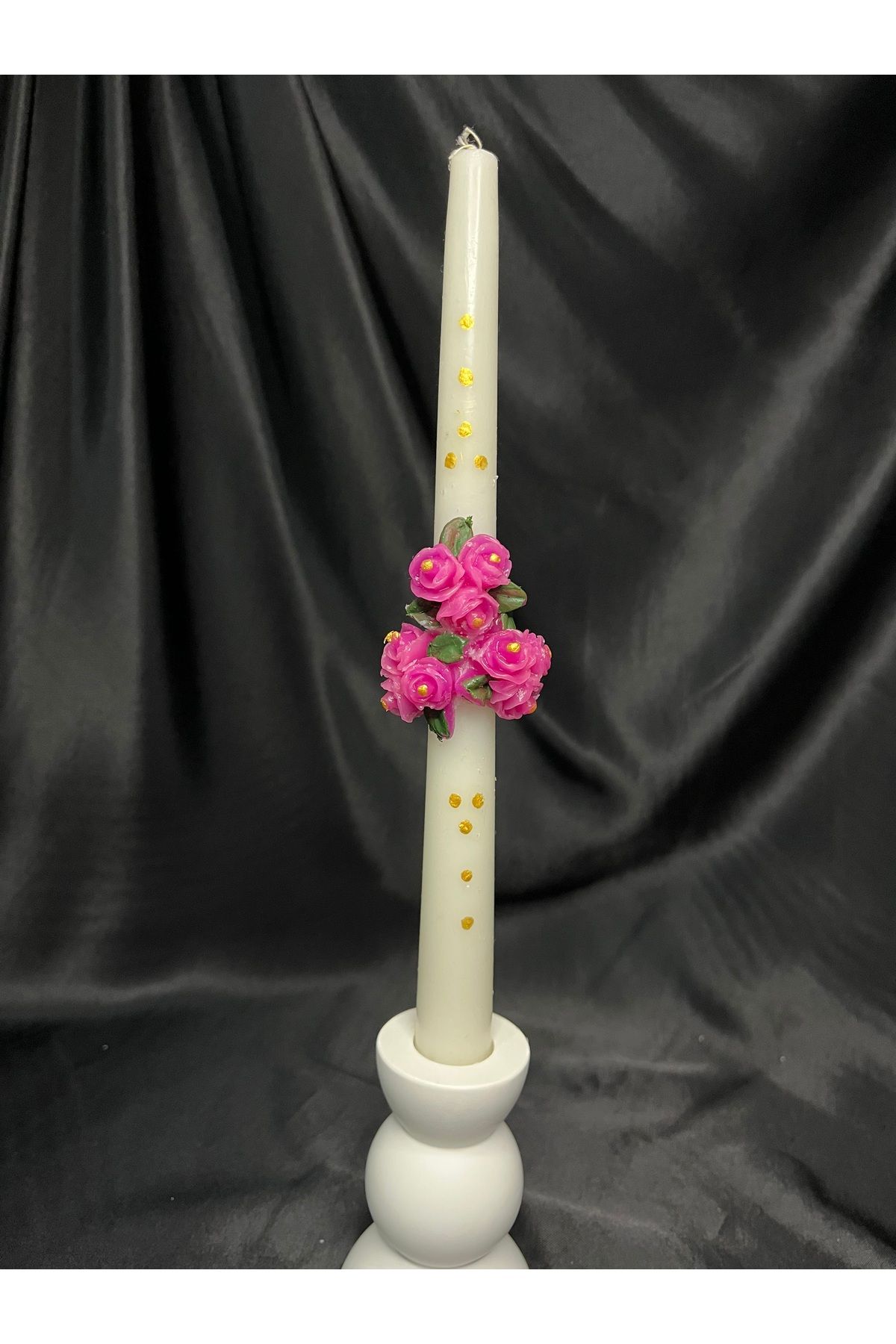 Nis Candle More Çiçek Detaylı Kabartma Desen Şamdan Mum