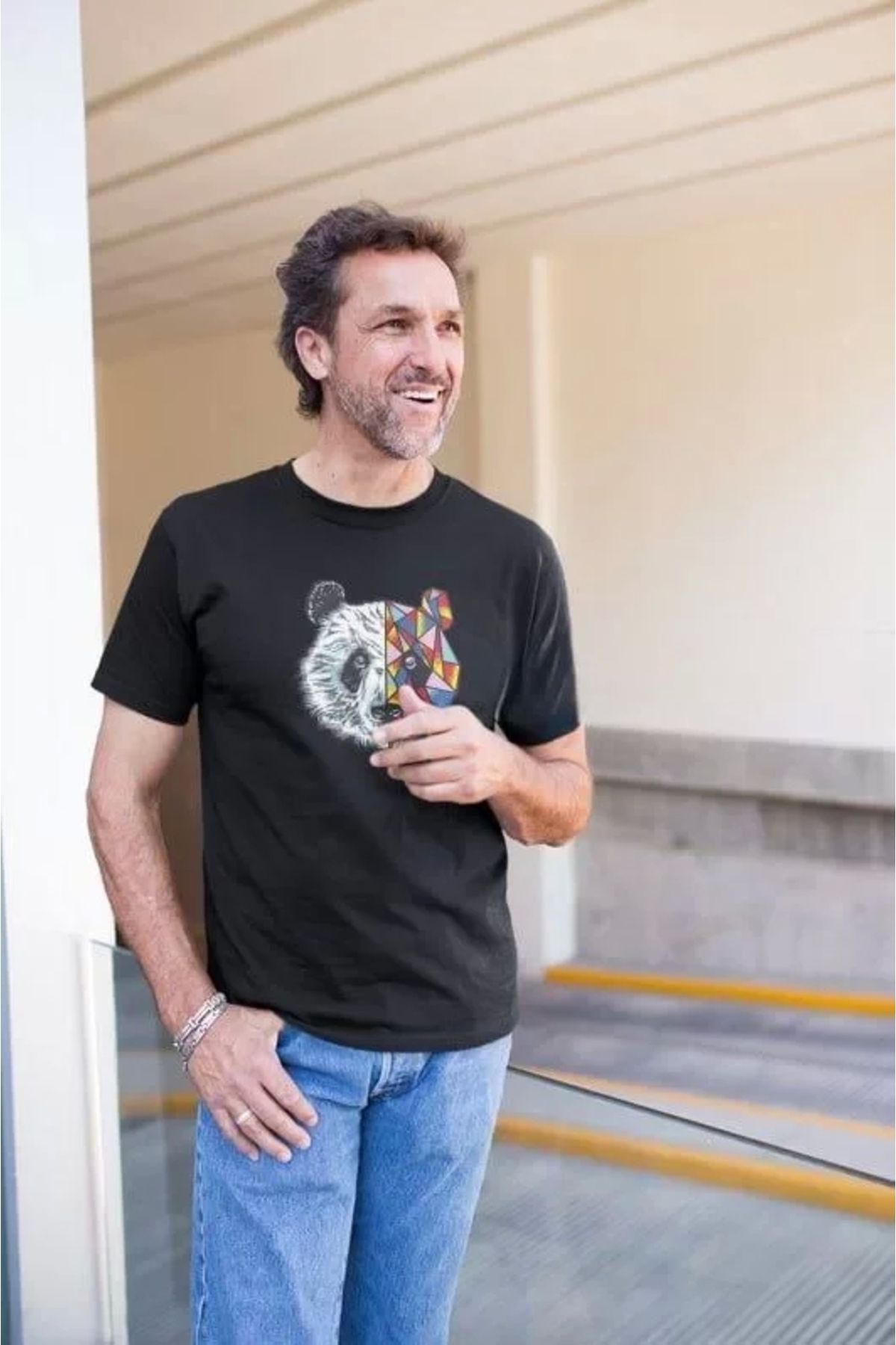 Butik Erkek Bisiklet Yaka Baskılı Oversize T-Shirt - Siyah