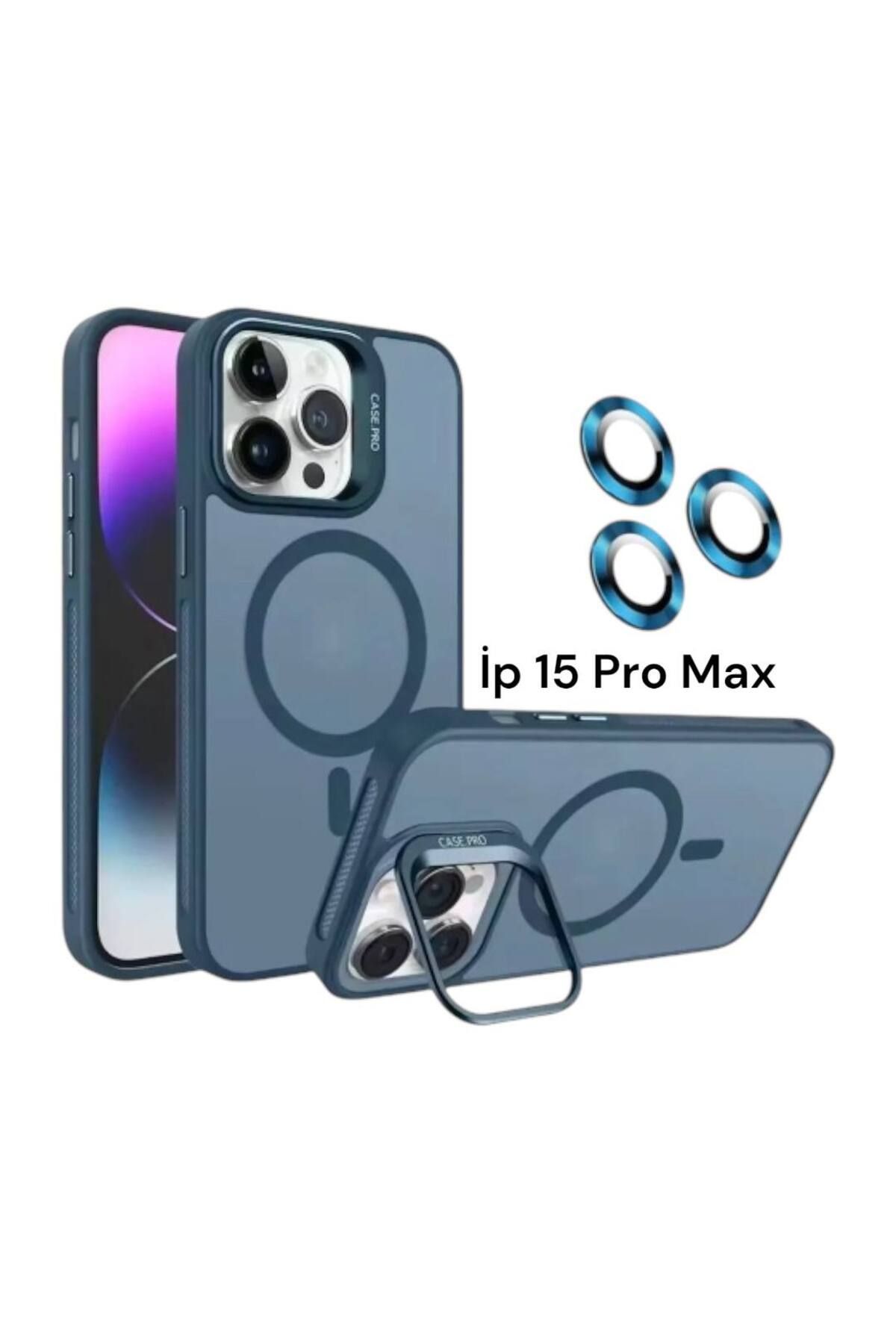 Bruntoo BR Apple İphone 15 Pro Max Uyumlu Mat Serisi Standlı Kapak Magsafe Kılıf +Lens Koruma .
