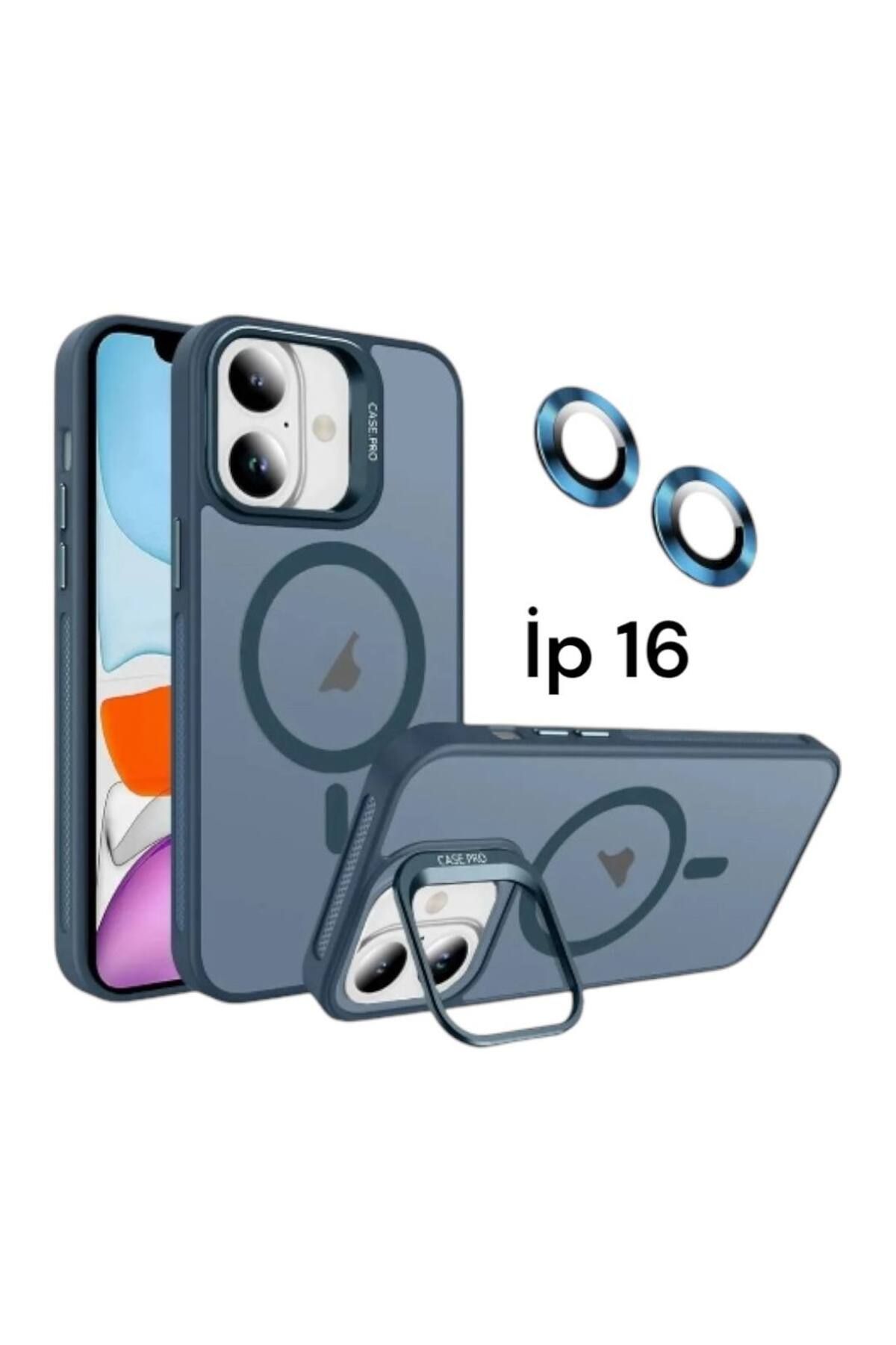 Bruntoo BR Apple İphone 16 Uyumlu Mat Serisi Standlı Kapak Magsafe Kılıf +Lens Koruma .