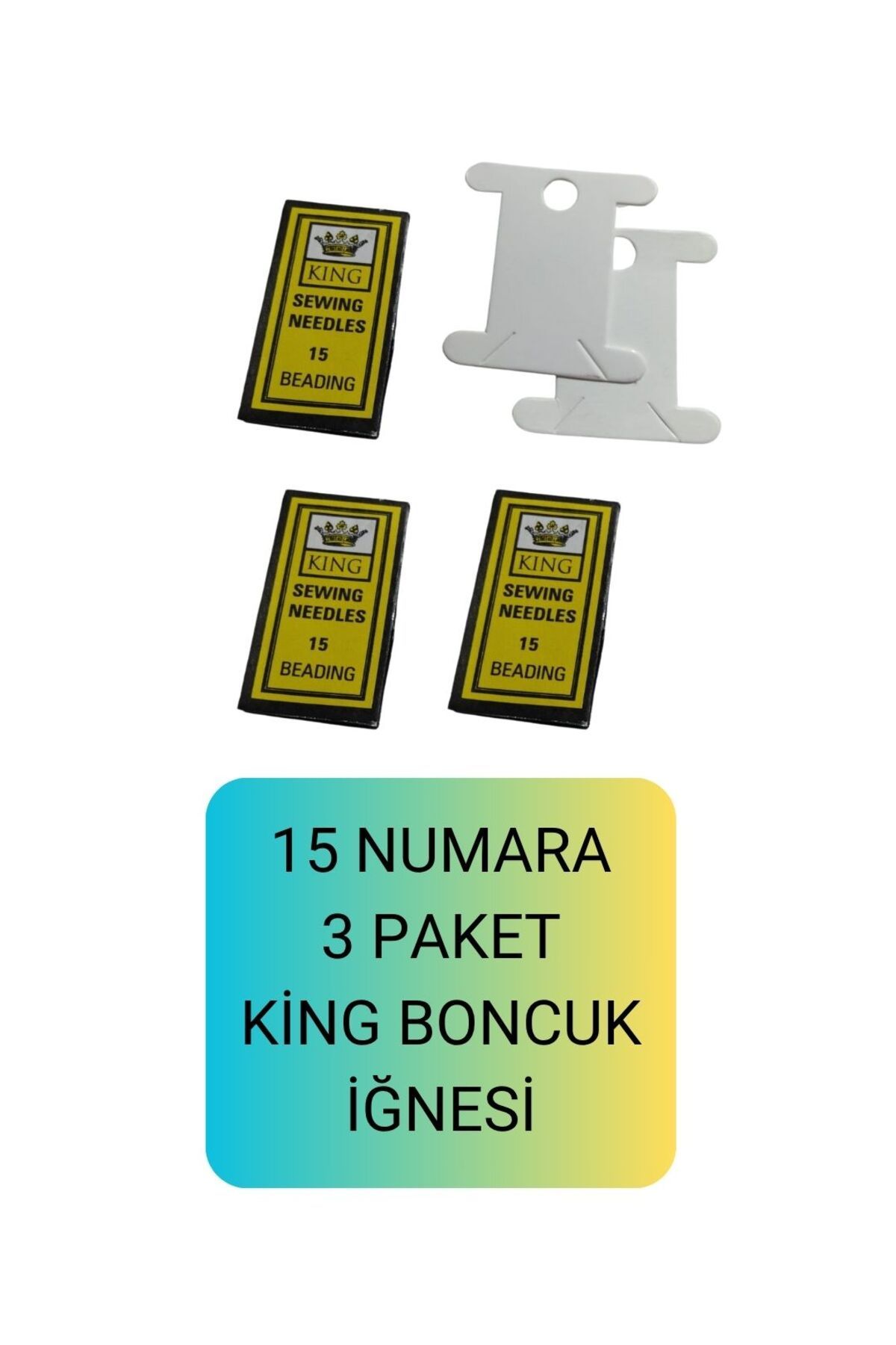 Eskişehir hobi sanat King 15 Numara 3 Paket Kum Boncuk Miyuki iğnesi EsnekYumuşak Ve 2 Adet iplik Sarma Kartı